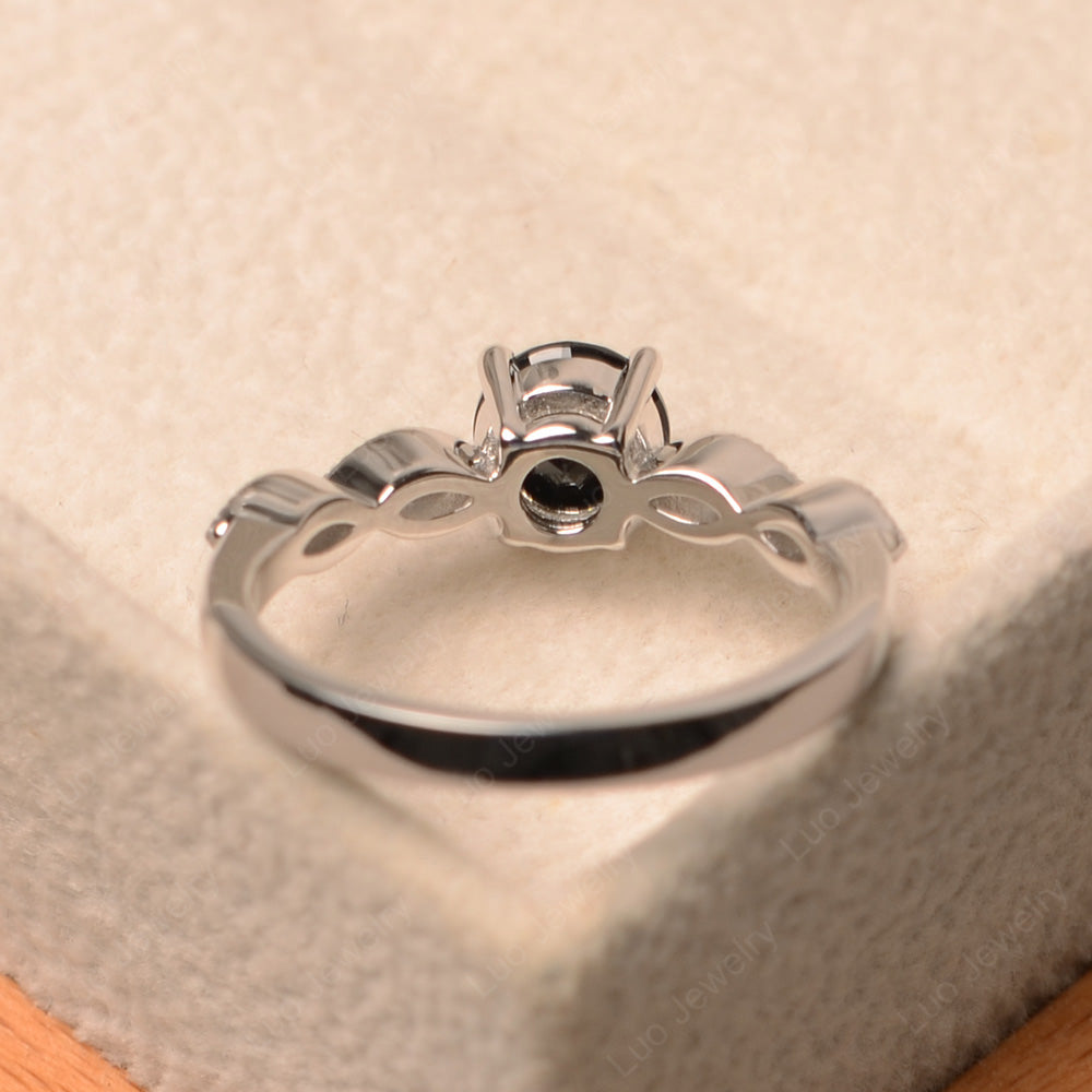 Black Spinel Ring Round Cut Ring Art Deco - LUO Jewelry