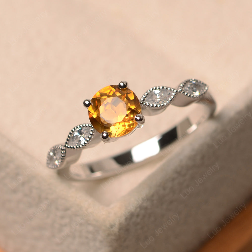 Citrine Ring Round Cut Ring Art Deco - LUO Jewelry