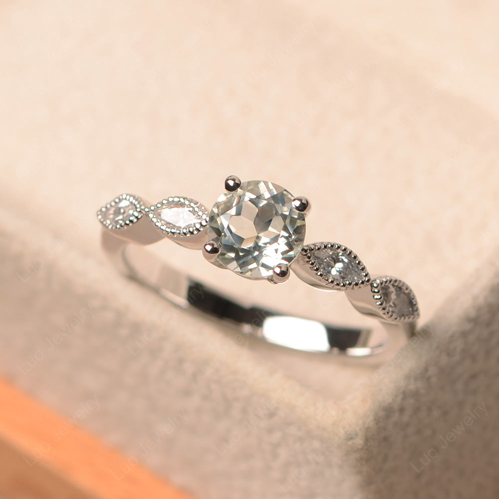 Green Amethyst Ring Round Cut Ring Art Deco - LUO Jewelry