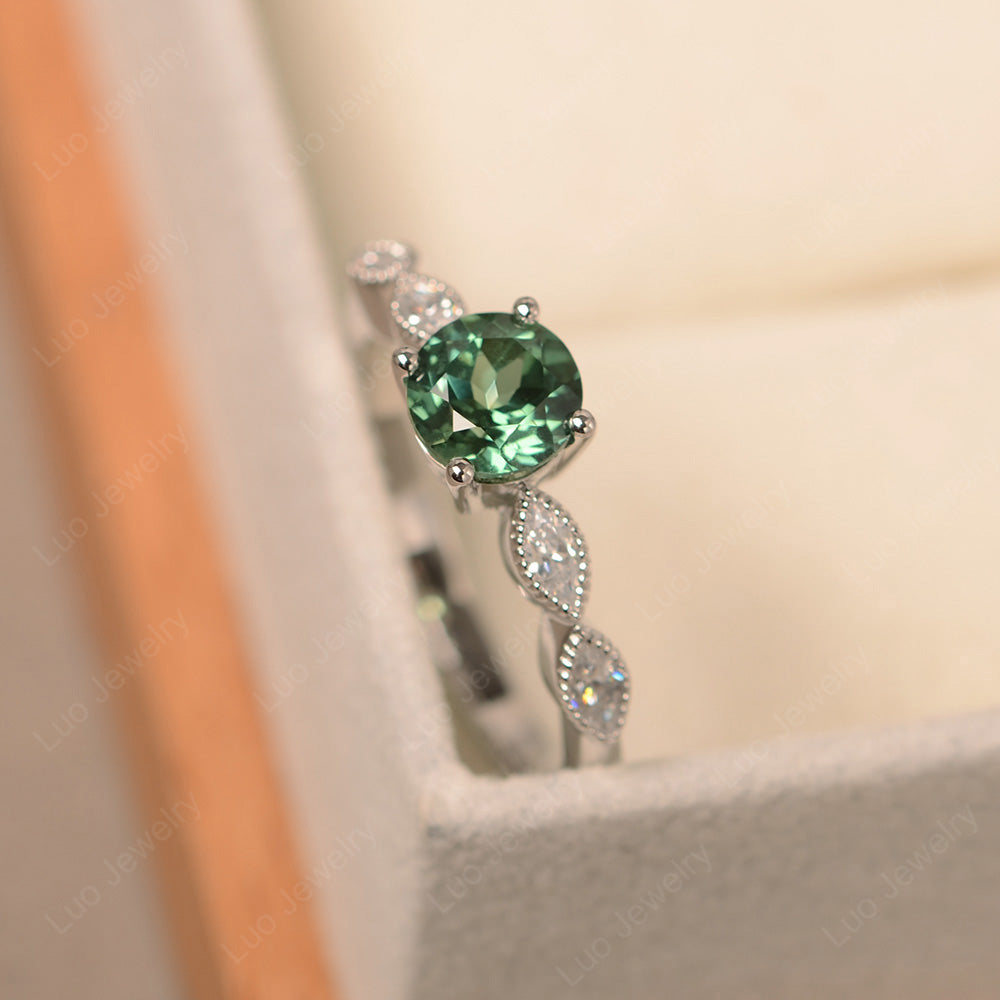 Green Sapphire Ring Round Cut Ring Art Deco - LUO Jewelry