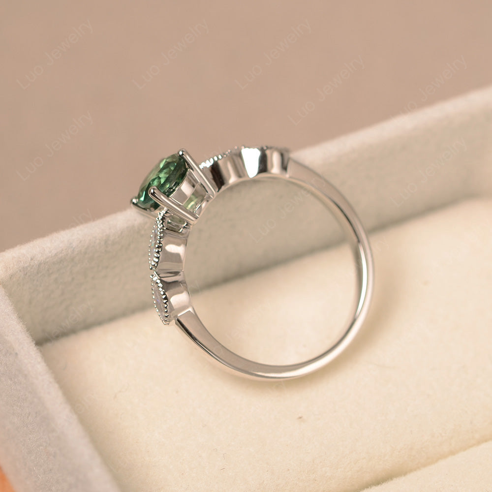 Green Sapphire Ring Round Cut Ring Art Deco - LUO Jewelry