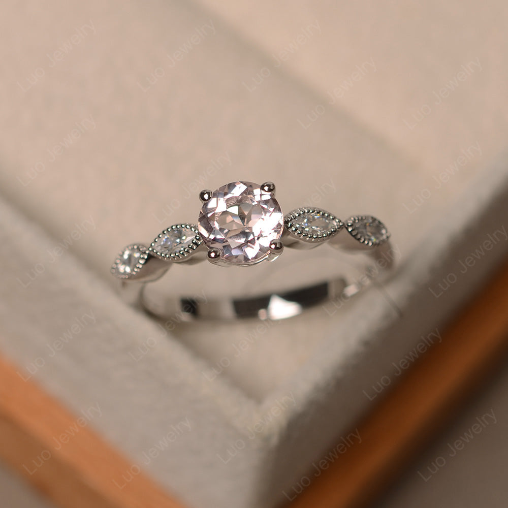 Morganite Ring Round Cut Ring Art Deco - LUO Jewelry
