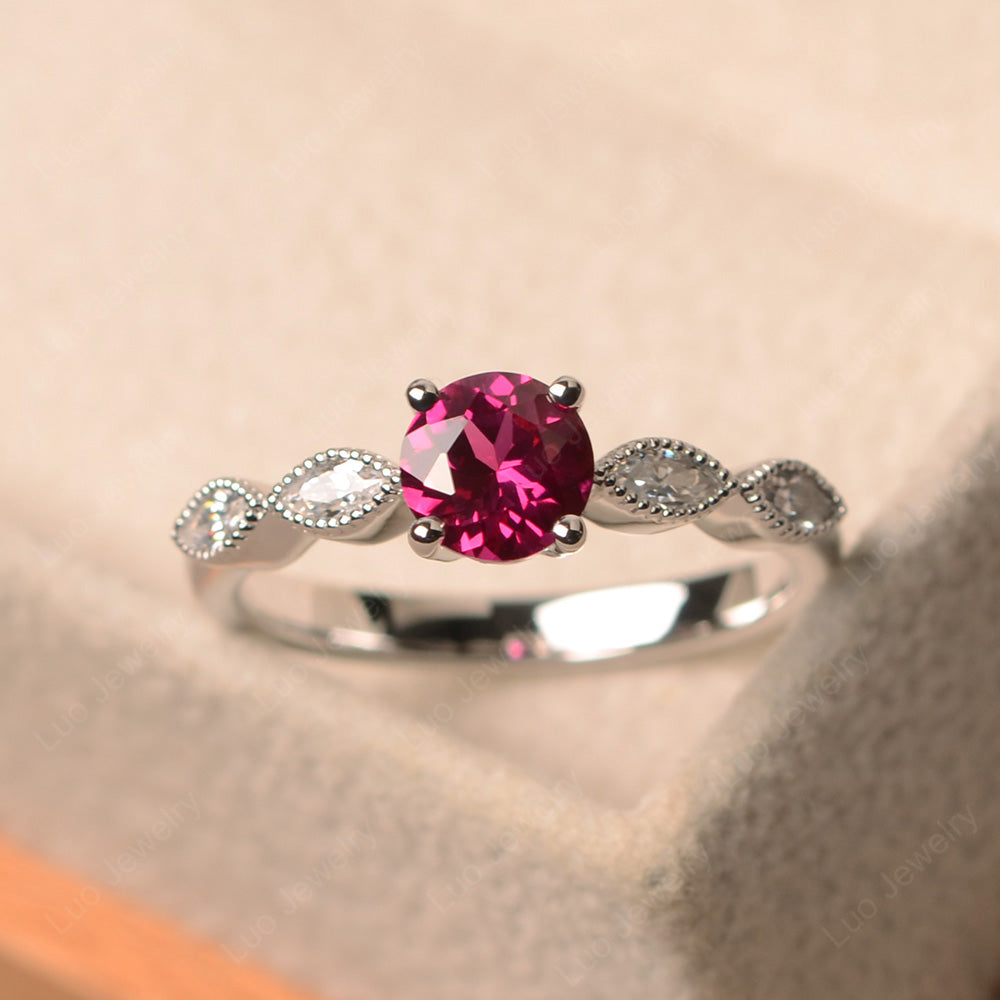 Ruby Ring Round Cut Ring Art Deco - LUO Jewelry