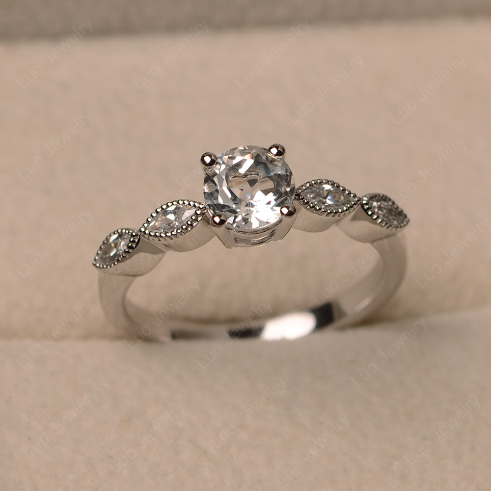 White Topaz Ring Round Cut Ring Art Deco - LUO Jewelry