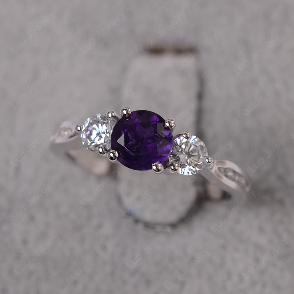 Amethyst Ring Three Stone Engagement Ring - LUO Jewelry