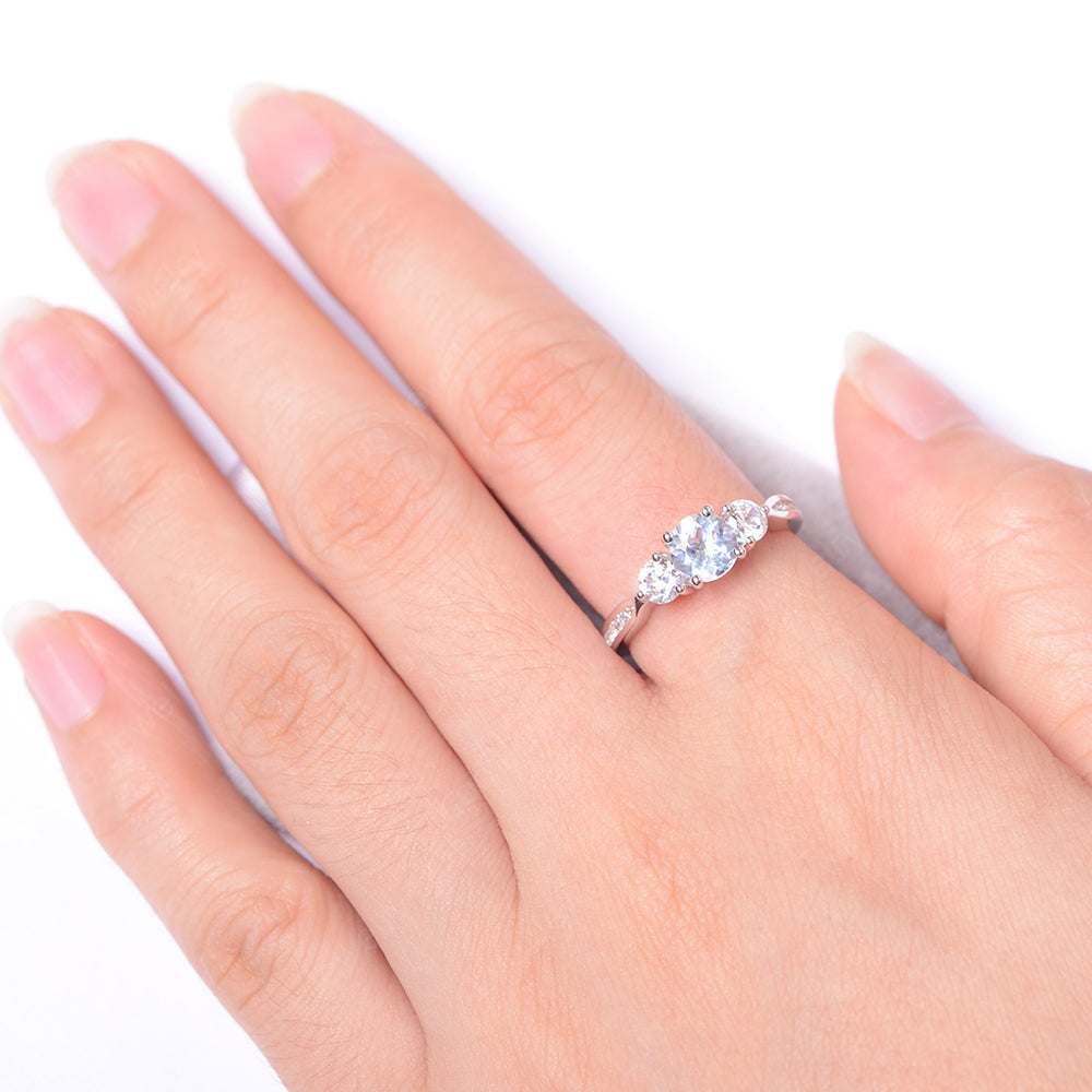 Aquamarine Ring Three Stone Engagement Ring - LUO Jewelry
