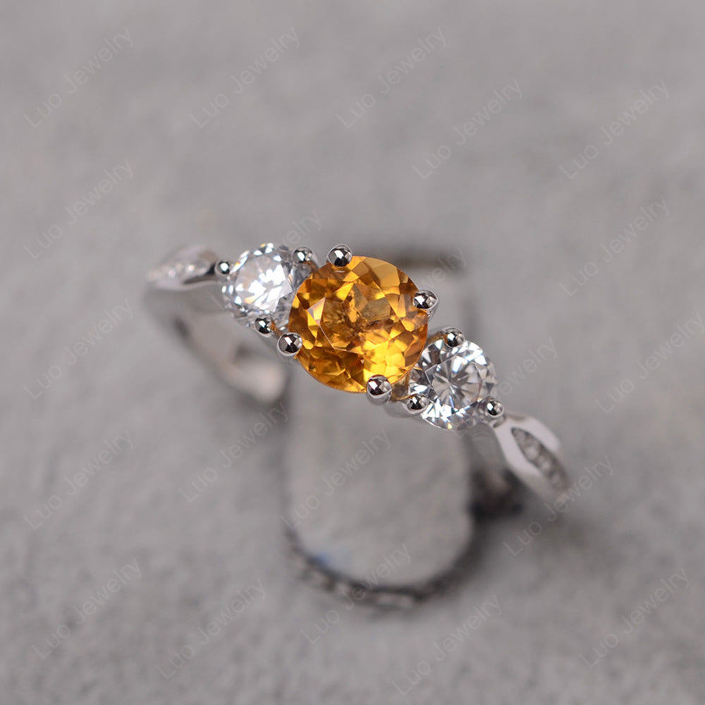 Citrine Ring Three Stone Engagement Ring - LUO Jewelry