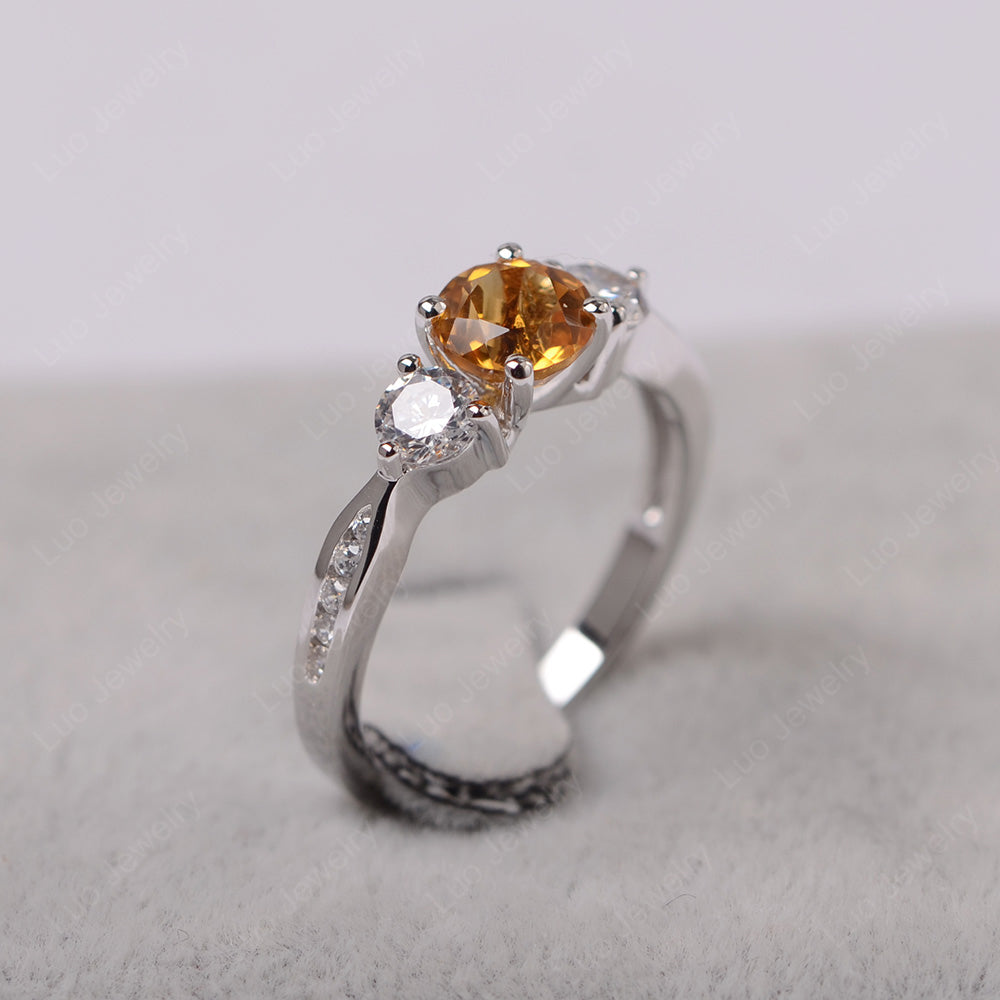 Citrine Ring Three Stone Engagement Ring - LUO Jewelry