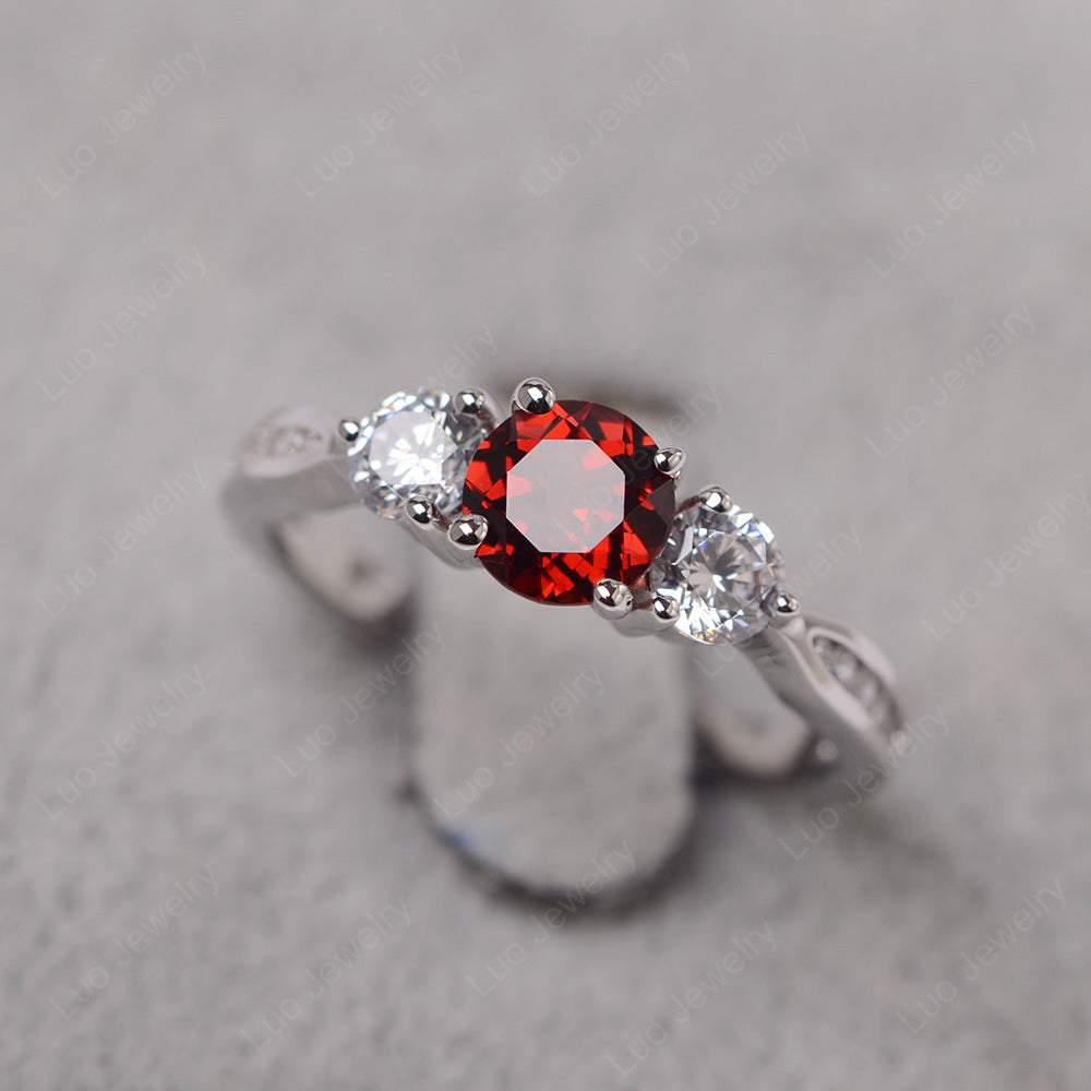 Garnet Ring Three Stone Engagement Ring - LUO Jewelry