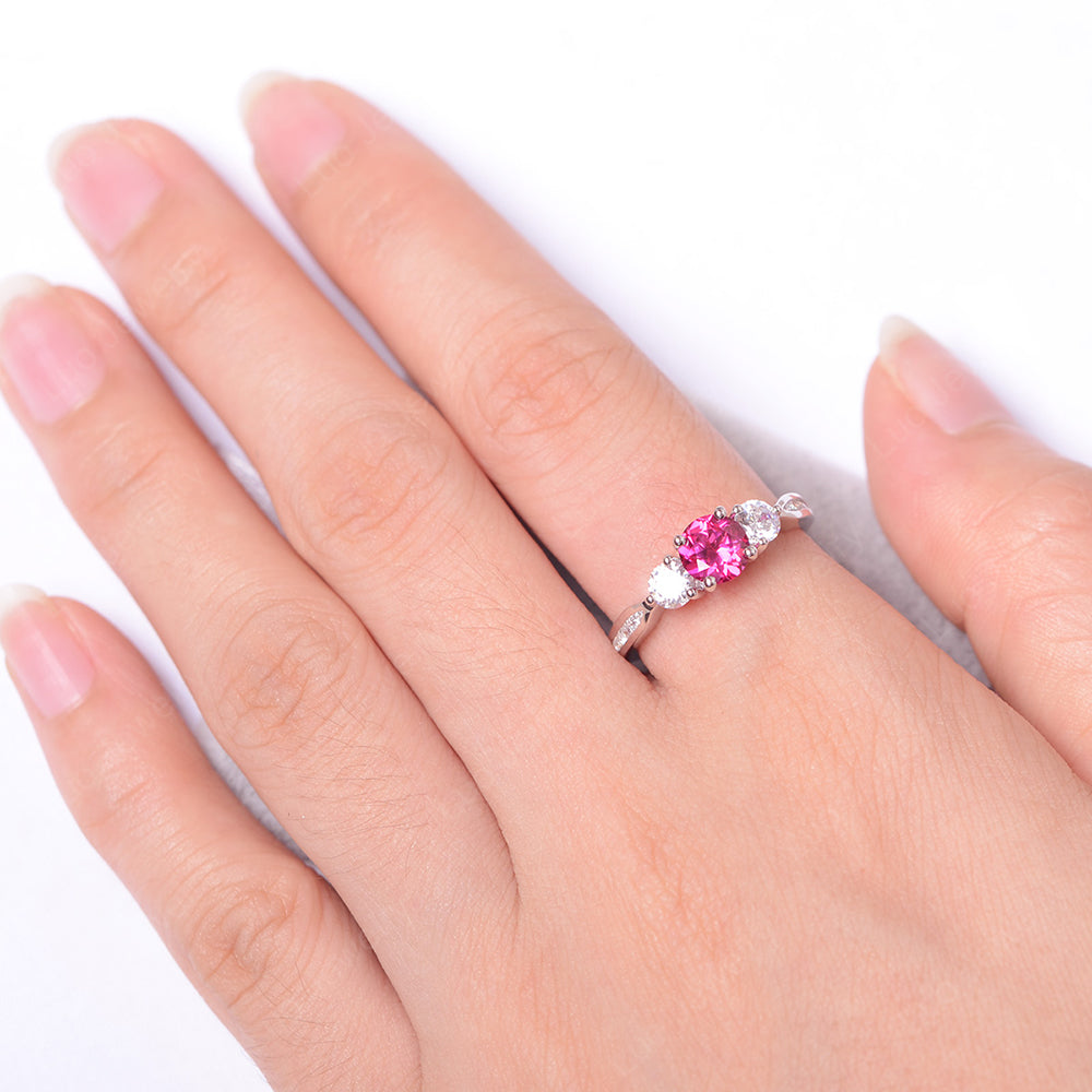 Ruby Ring Three Stone Engagement Ring - LUO Jewelry