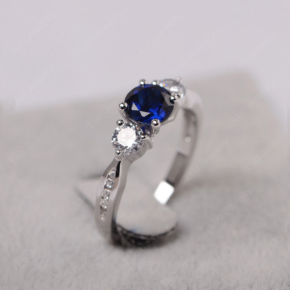 Lab Sapphire Ring Three Stone Engagement Ring - LUO Jewelry