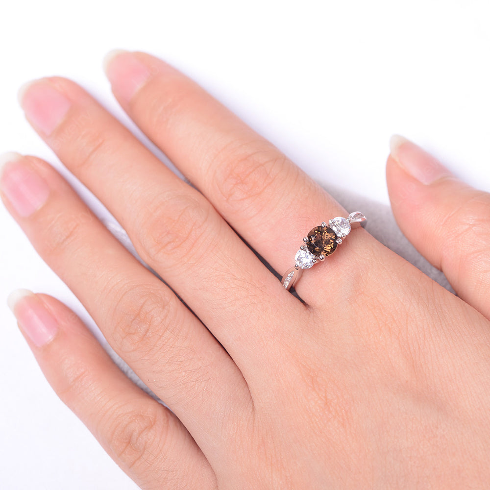 Smoky Quartz Ring Three Stone Engagement Ring - LUO Jewelry