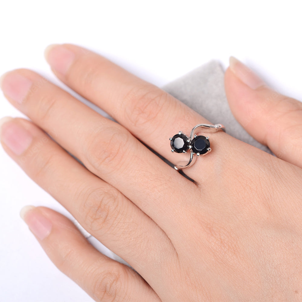 Black Stone Ring 2 Stone Twist Ring - LUO Jewelry