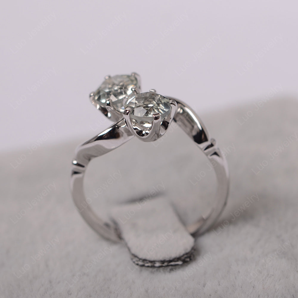 Green Amethyst Ring 2 Stone Twist Ring - LUO Jewelry