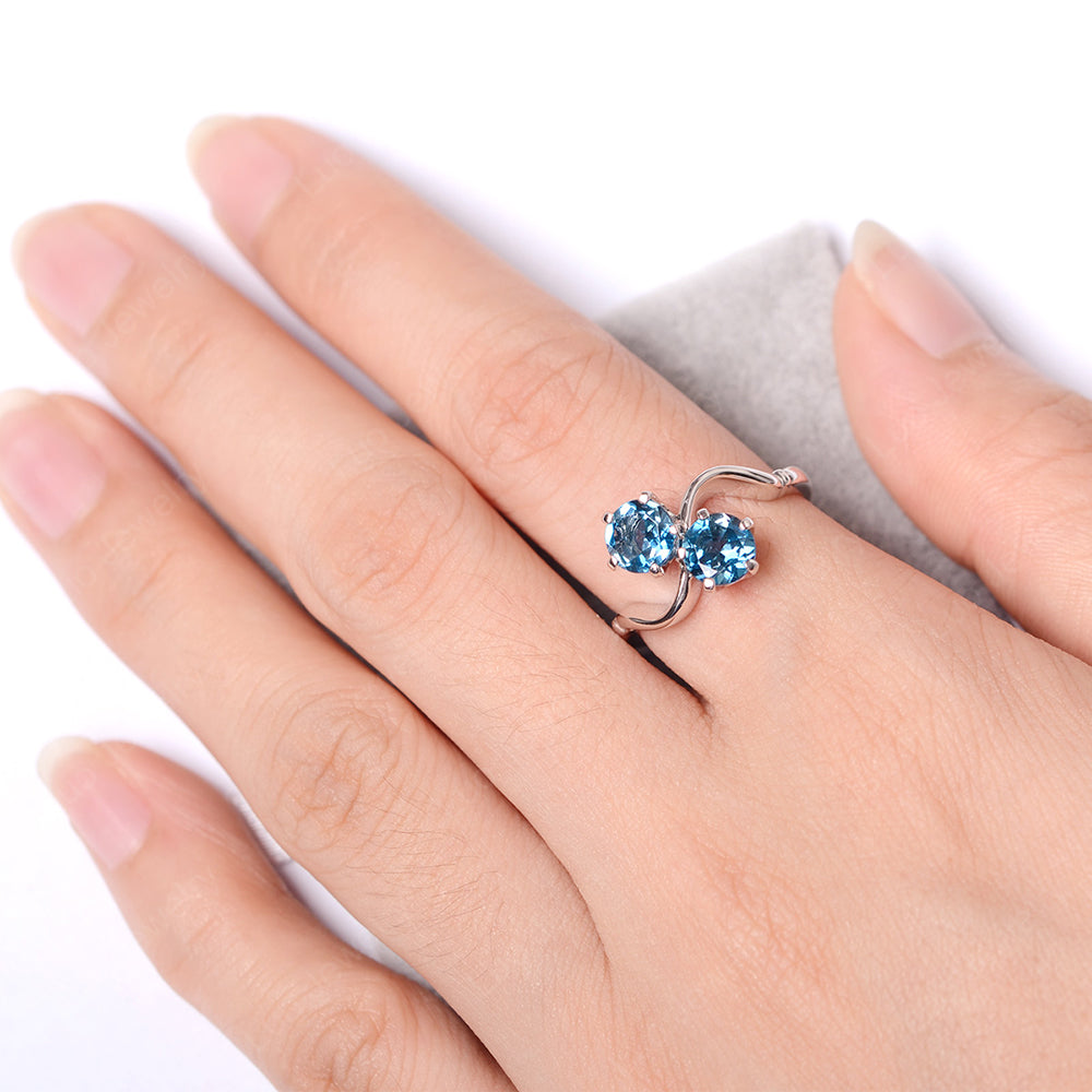 London Blue Topaz Ring 2 Stone Twist Ring - LUO Jewelry