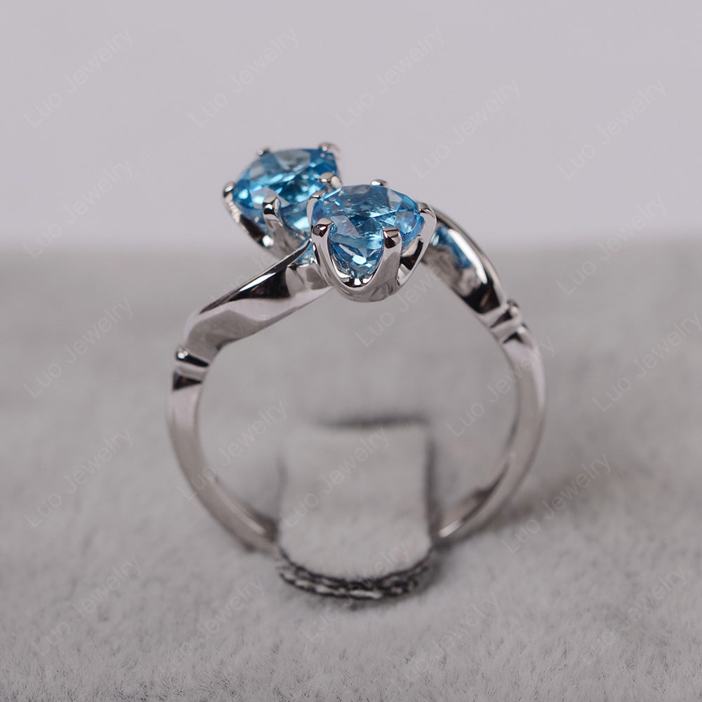 Swiss Blue Topaz Ring 2 Stone Twist Ring - LUO Jewelry