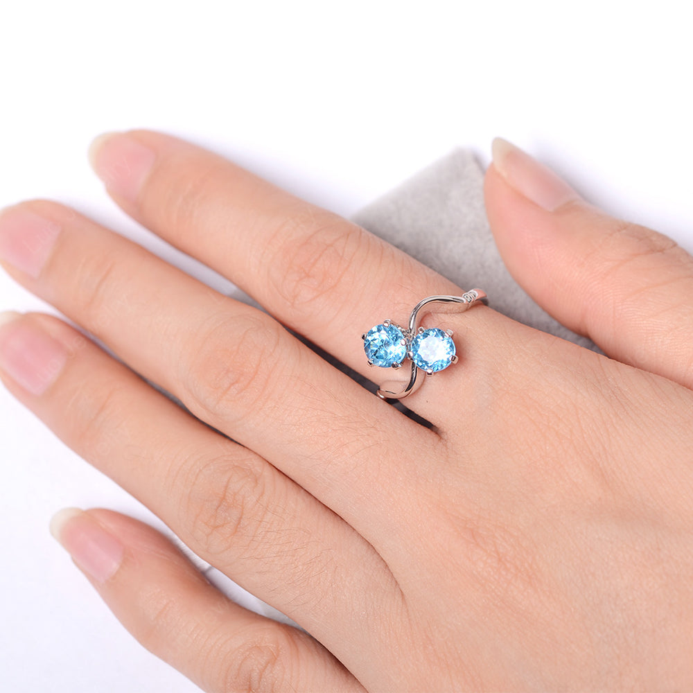 Swiss Blue Topaz Ring 2 Stone Twist Ring - LUO Jewelry