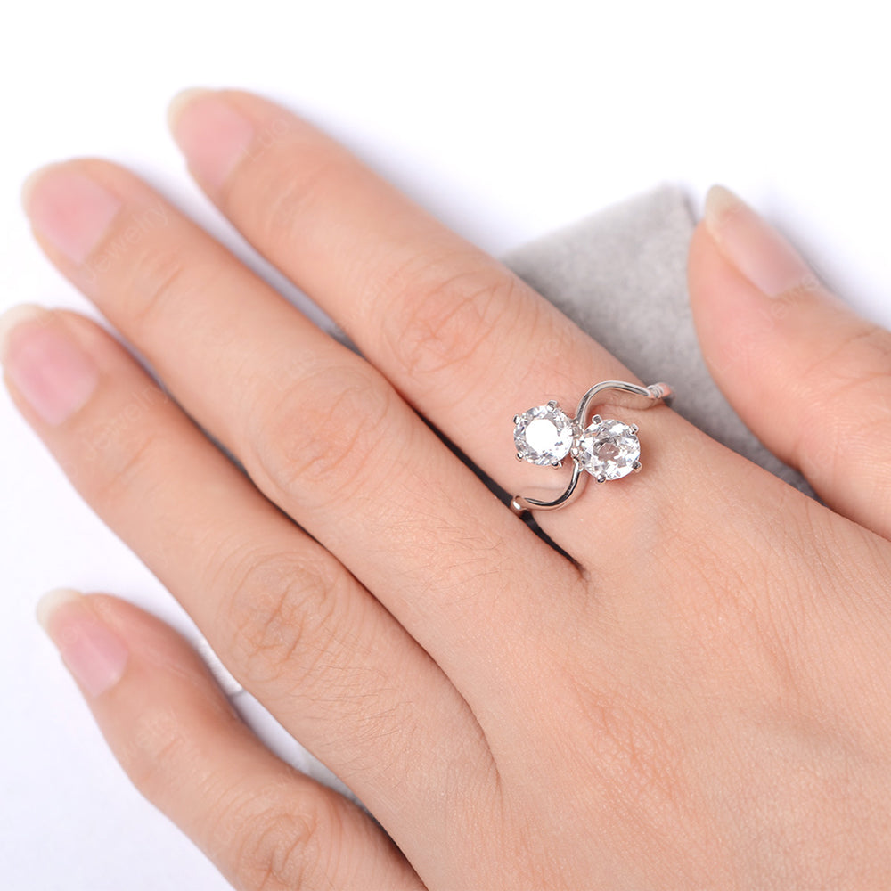 White Topaz Ring 2 Stone Twist Ring - LUO Jewelry