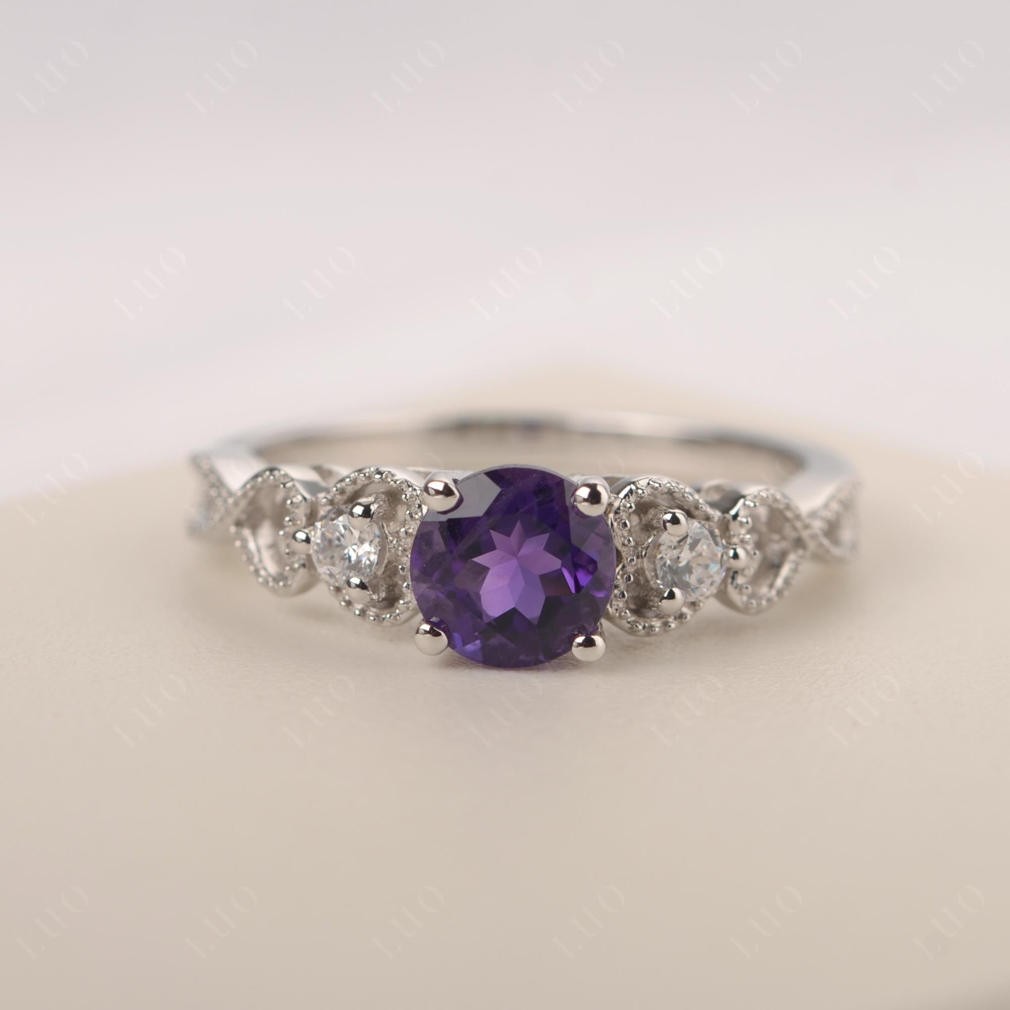 Amethyst Vintage Style Engagement Ring - LUO Jewelry