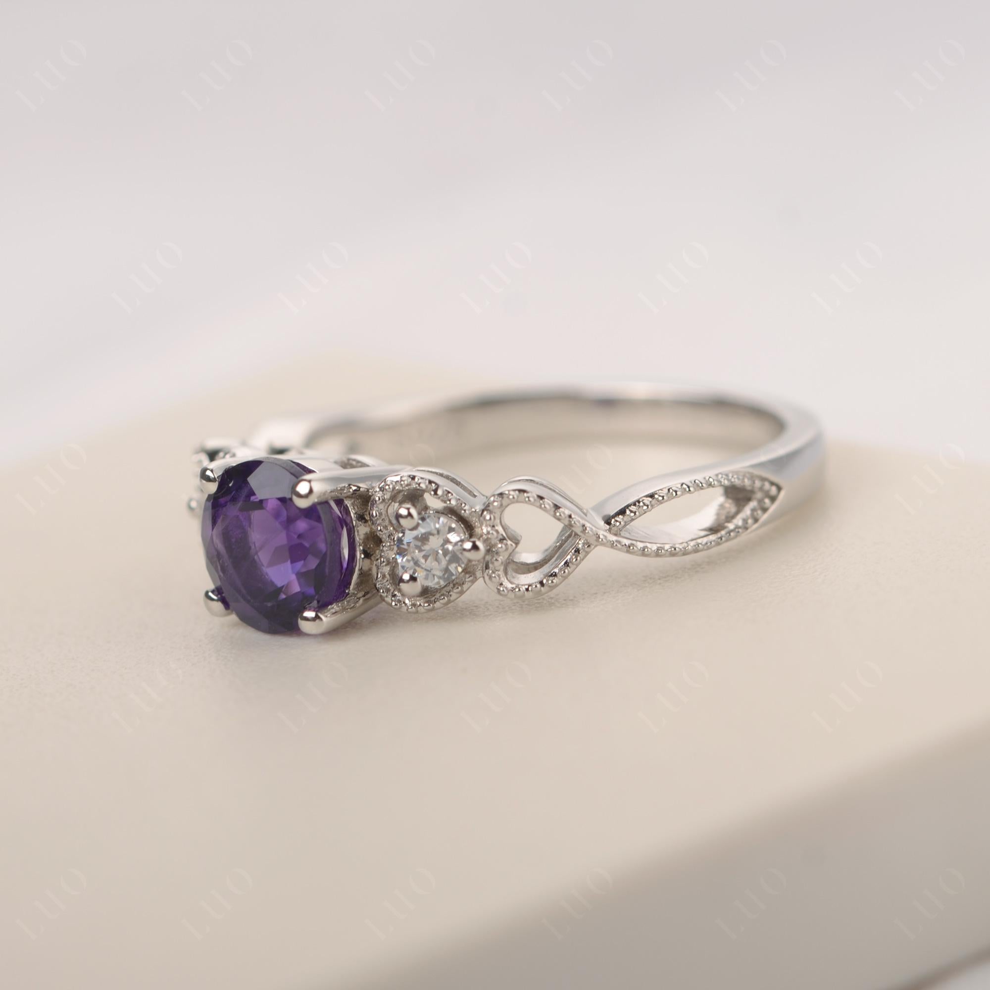 Amethyst Vintage Style Engagement Ring - LUO Jewelry