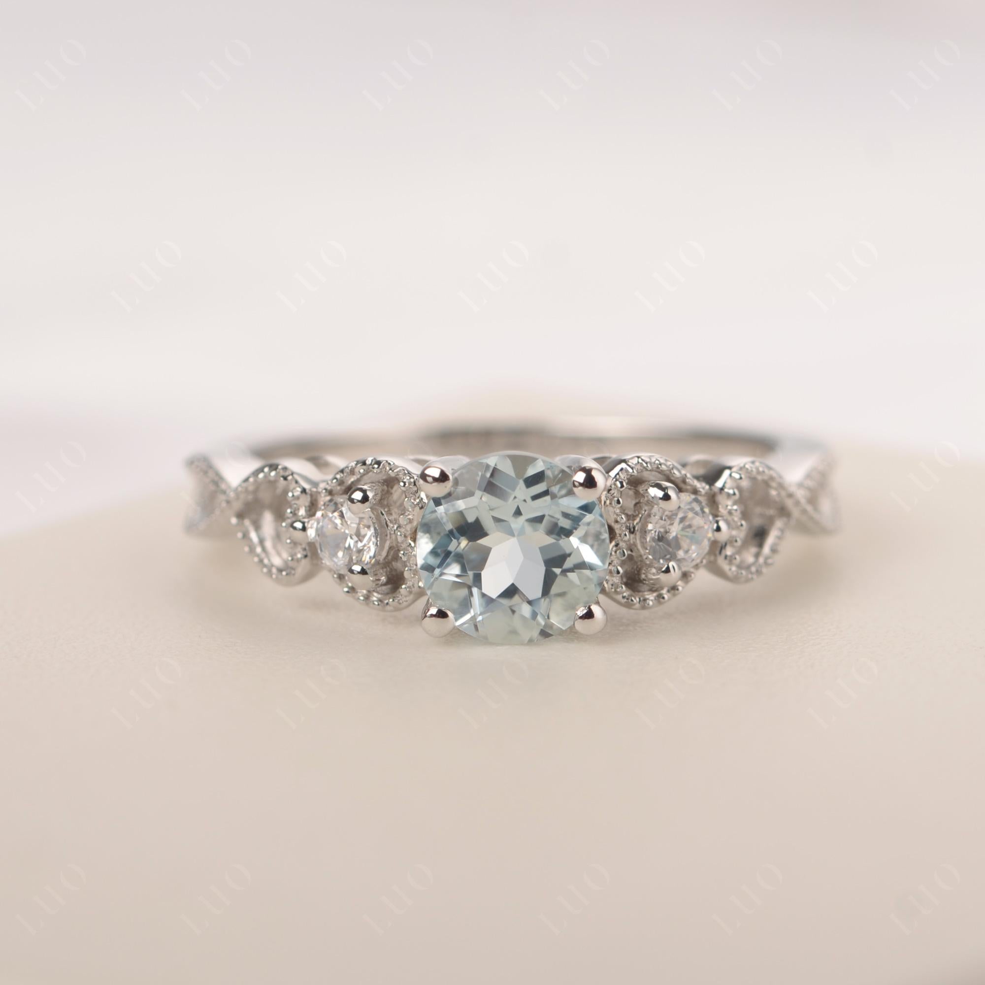 Aquamarine Vintage Style Engagement Ring - LUO Jewelry
