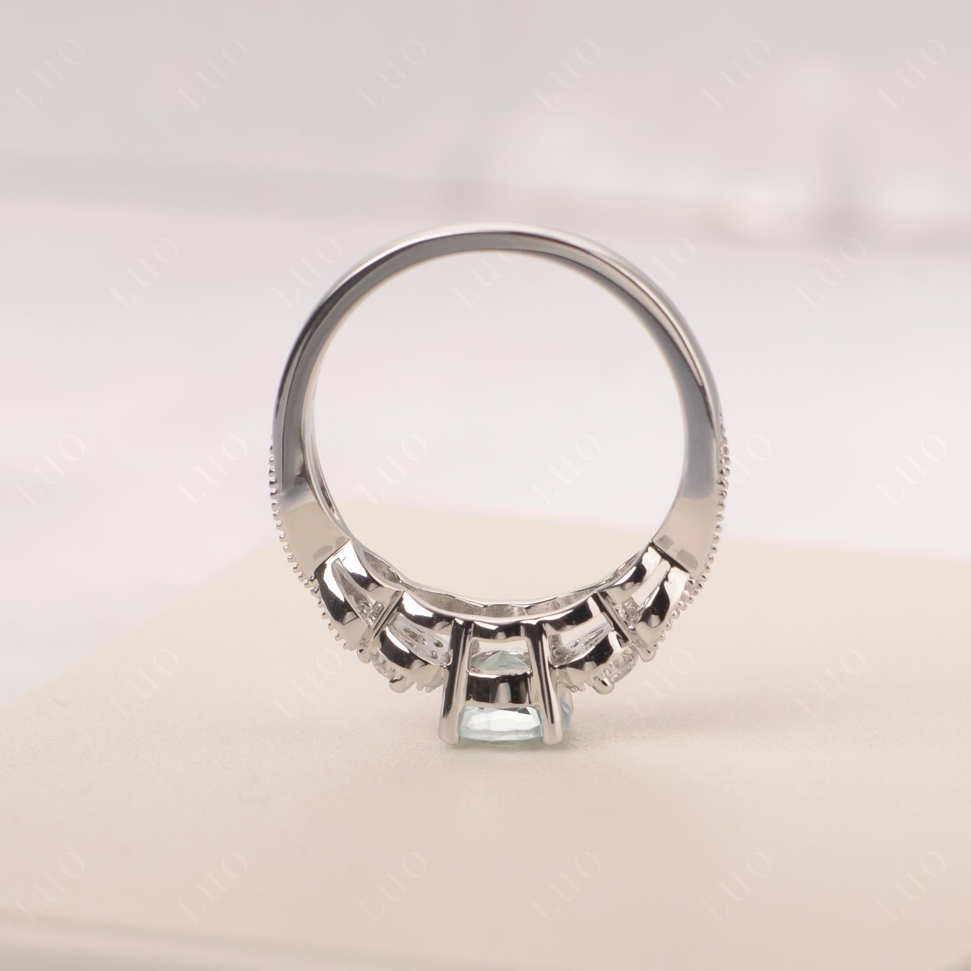Aquamarine Vintage Style Engagement Ring - LUO Jewelry