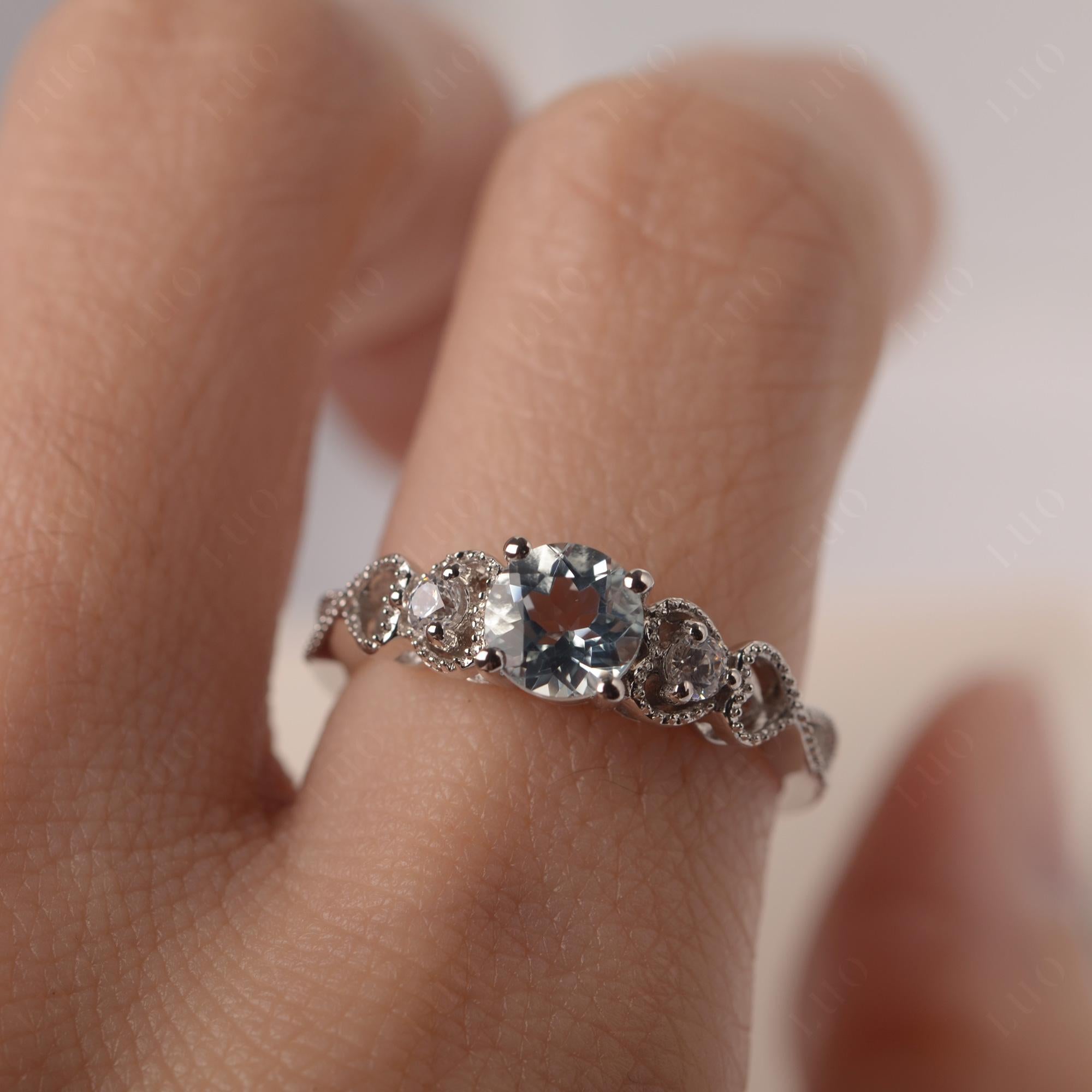Aquamarine Vintage Style Engagement Ring - LUO Jewelry