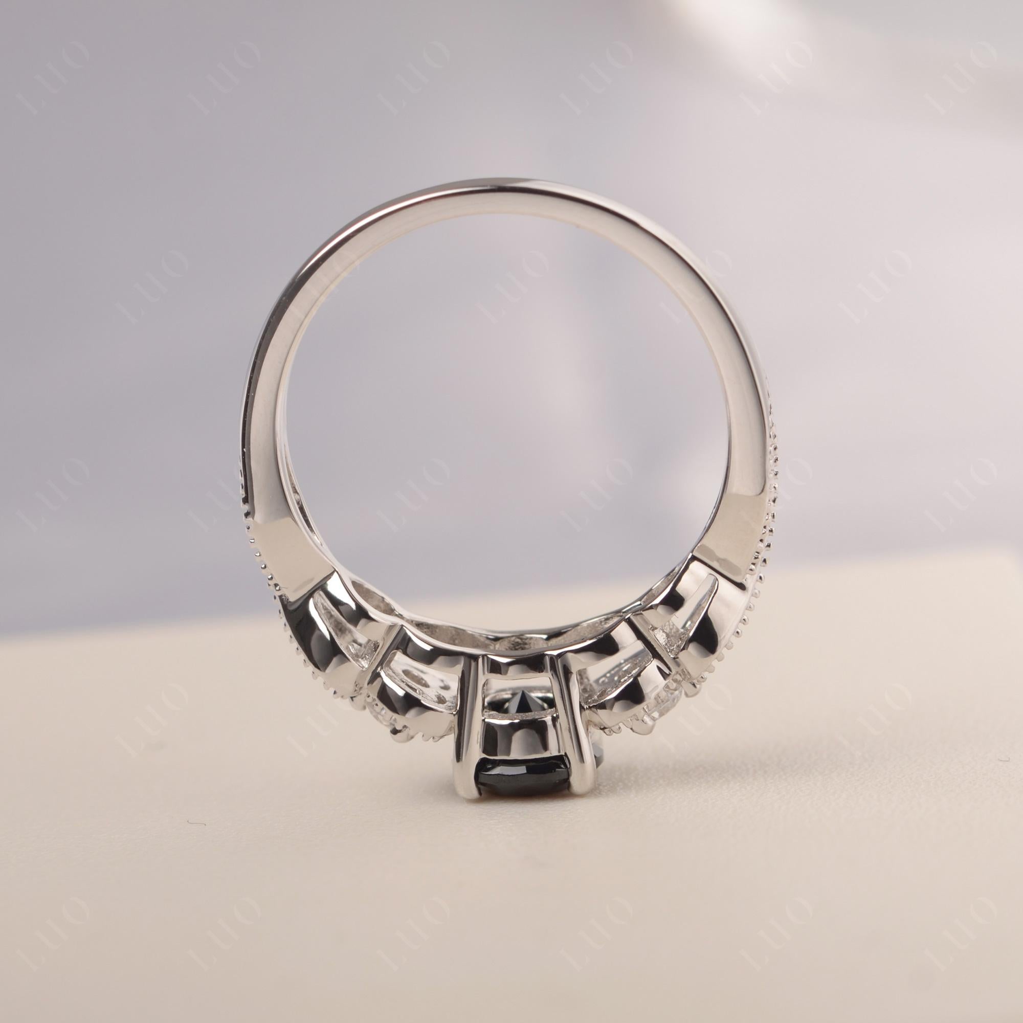 Black Stone Vintage Style Engagement Ring - LUO Jewelry
