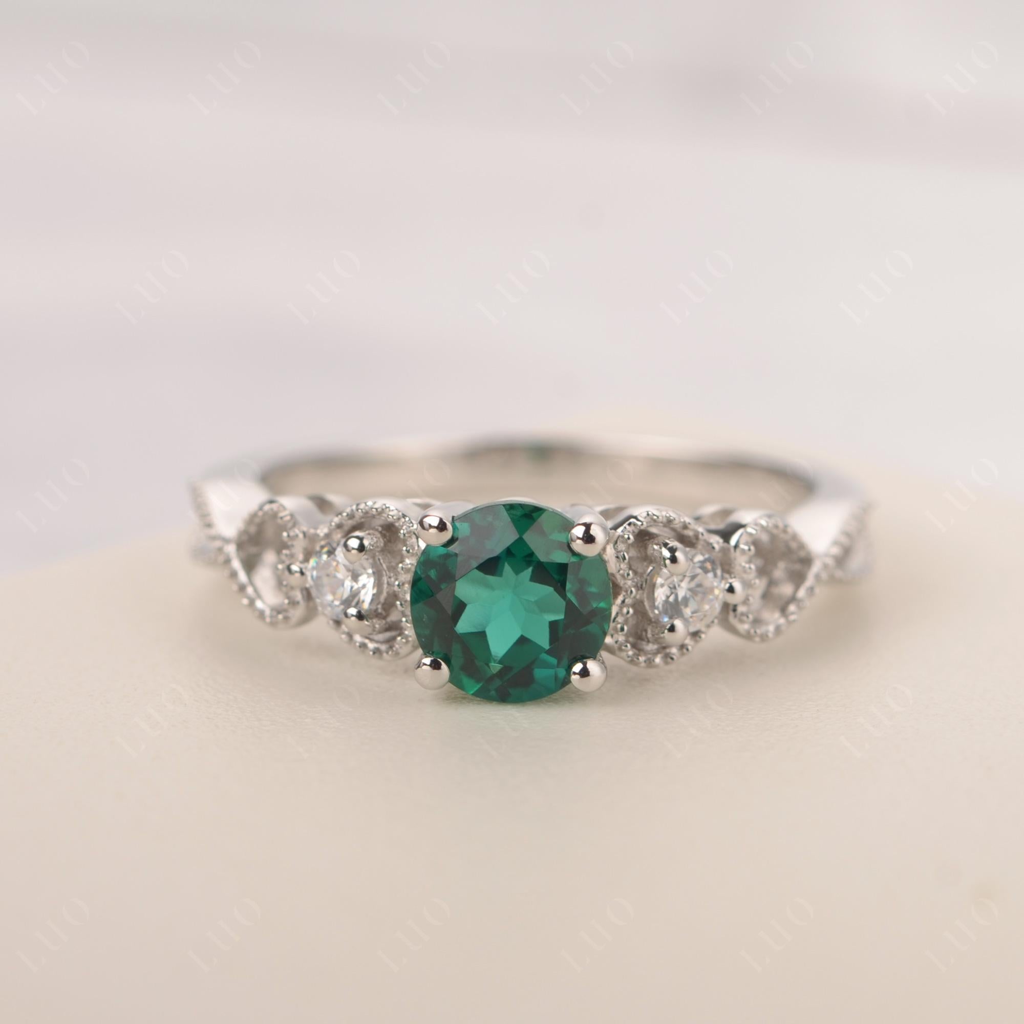 Emerald Vintage Style Engagement Ring - LUO Jewelry