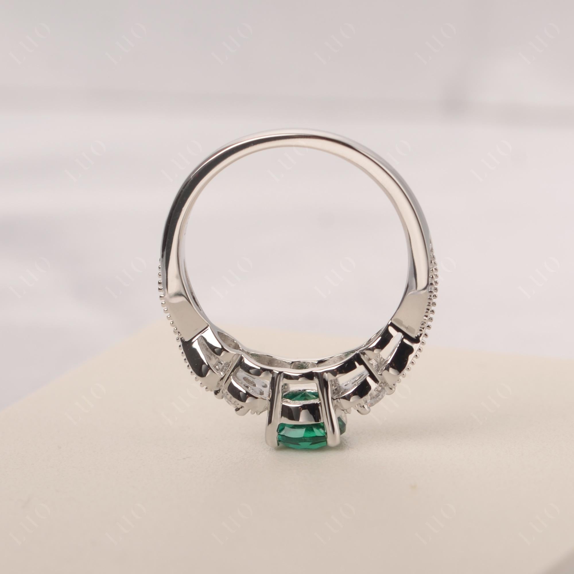 Emerald Vintage Style Engagement Ring - LUO Jewelry