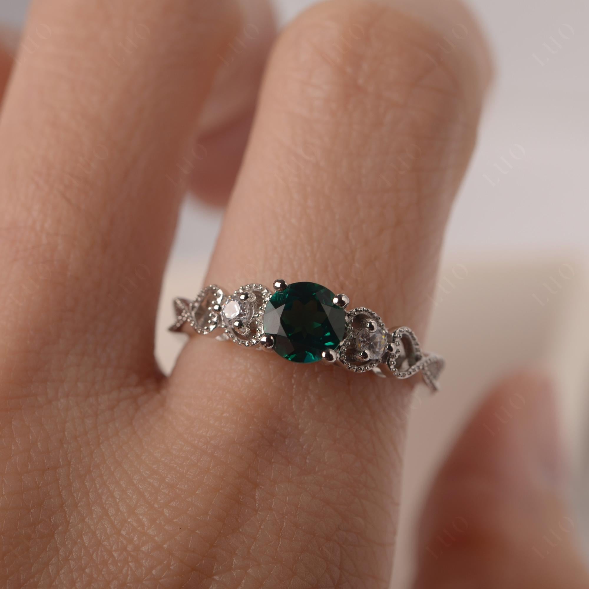 Emerald Vintage Style Engagement Ring - LUO Jewelry