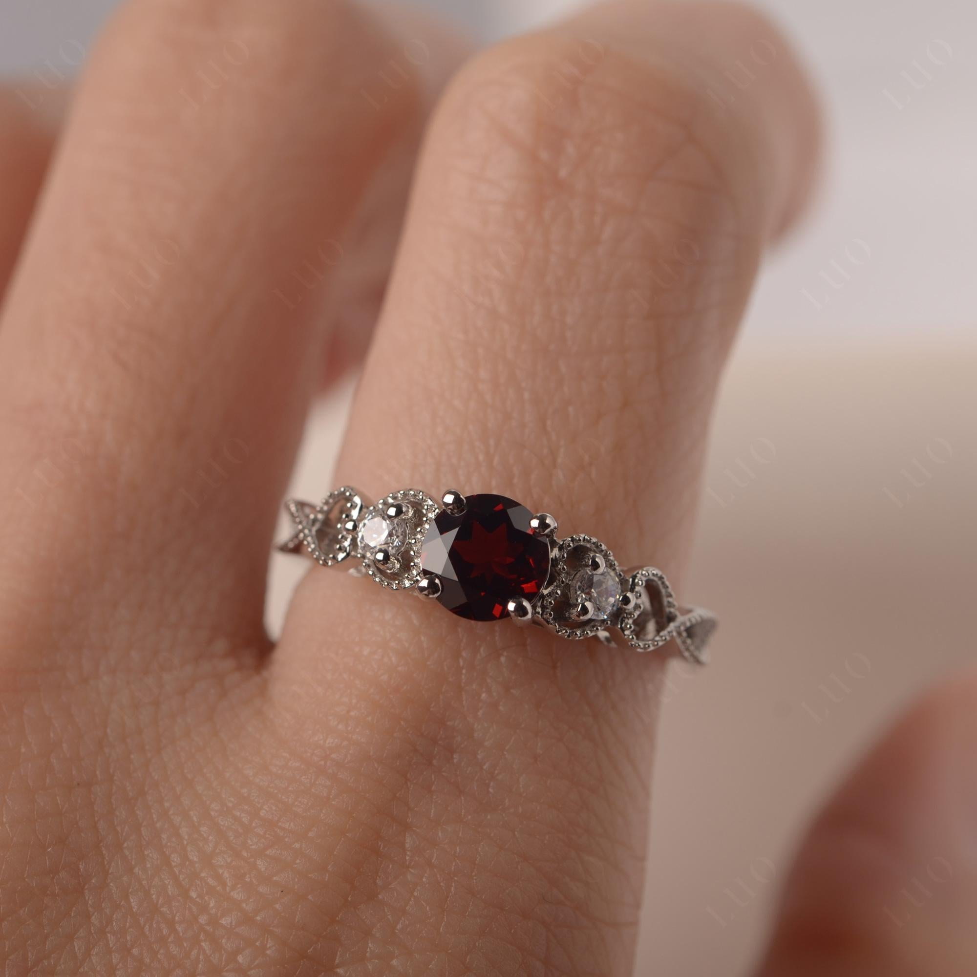 Garnet Vintage Style Engagement Ring - LUO Jewelry