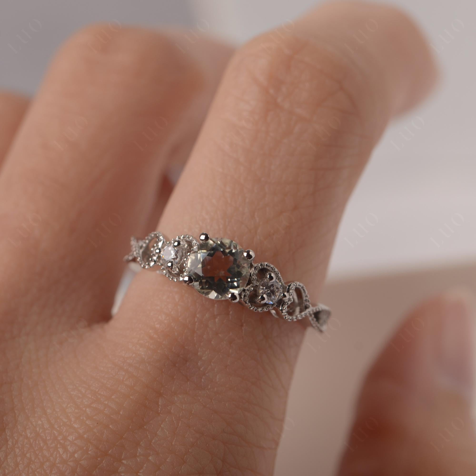 Green Amethyst Vintage Style Engagement Ring - LUO Jewelry
