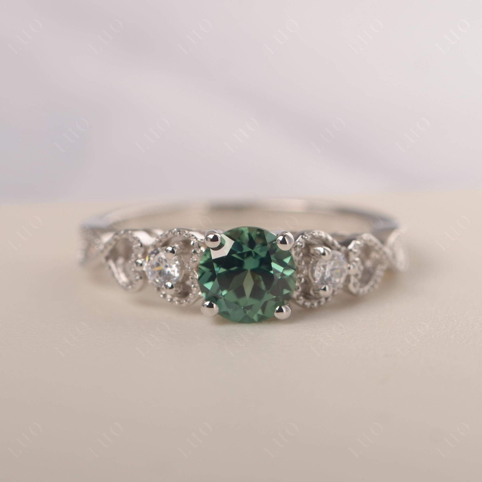 Lab Created Green Sapphire Vintage Style Engagement Ring - LUO Jewelry