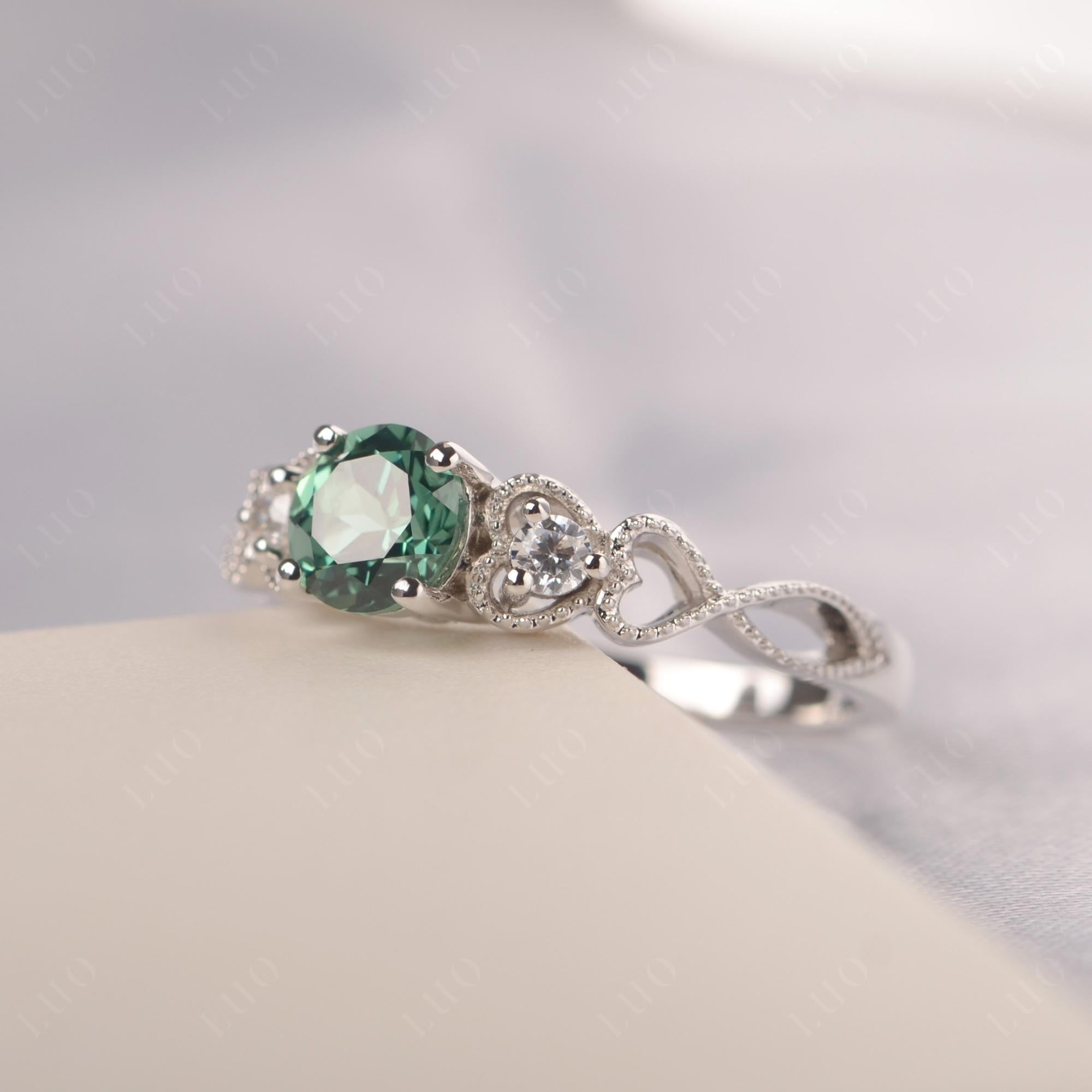 Lab Created Green Sapphire Vintage Style Engagement Ring - LUO Jewelry