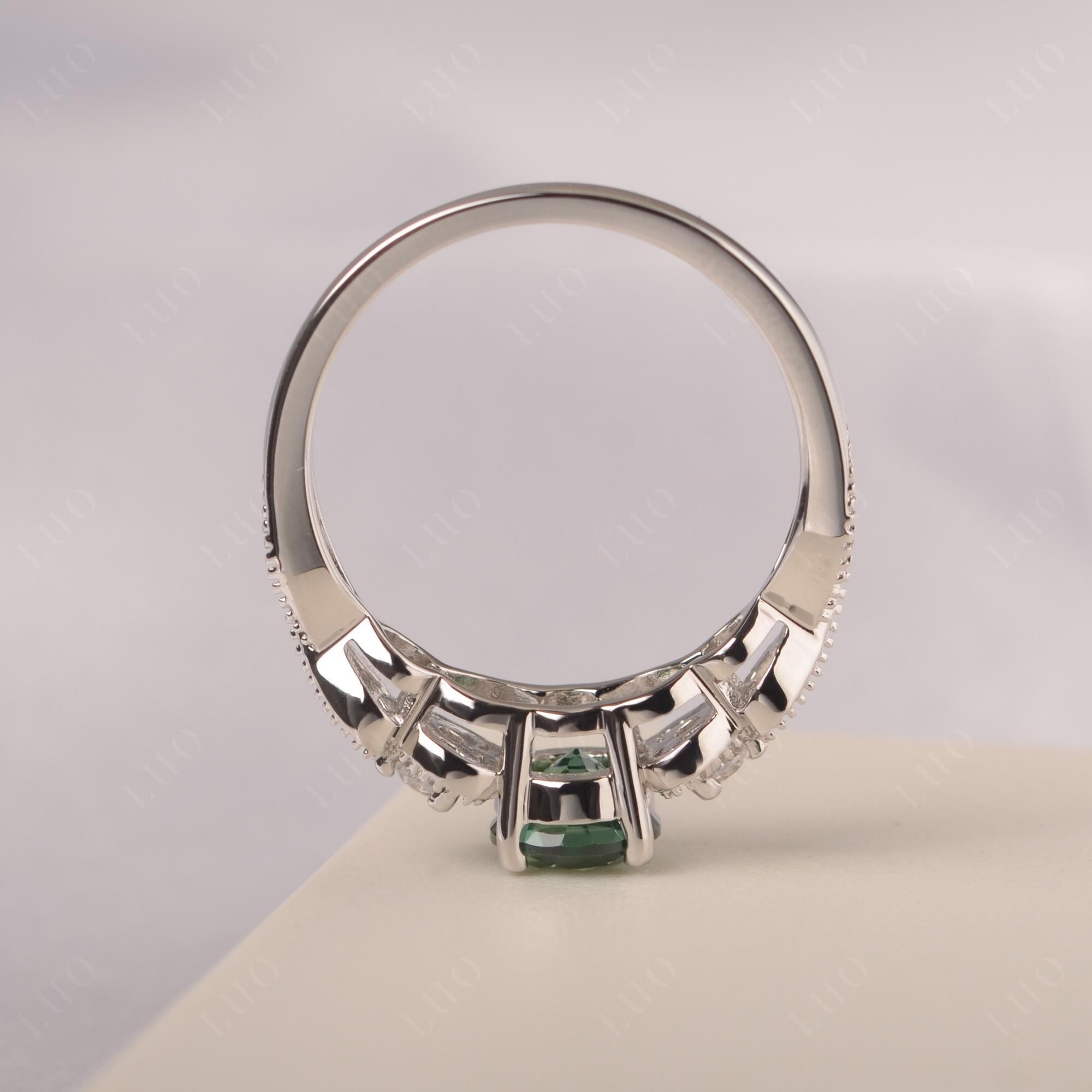 Lab Created Green Sapphire Vintage Style Engagement Ring - LUO Jewelry