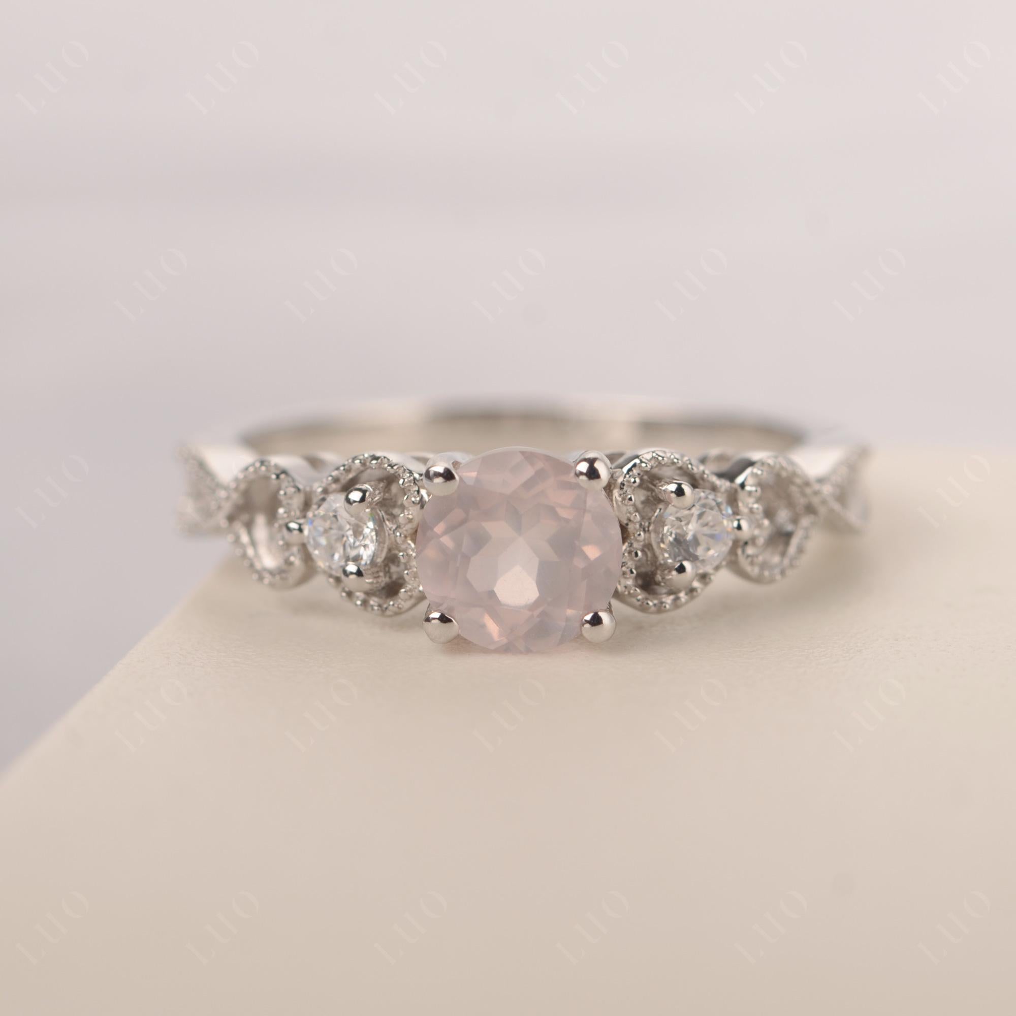 Rose Quartz Vintage Style Engagement Ring - LUO Jewelry