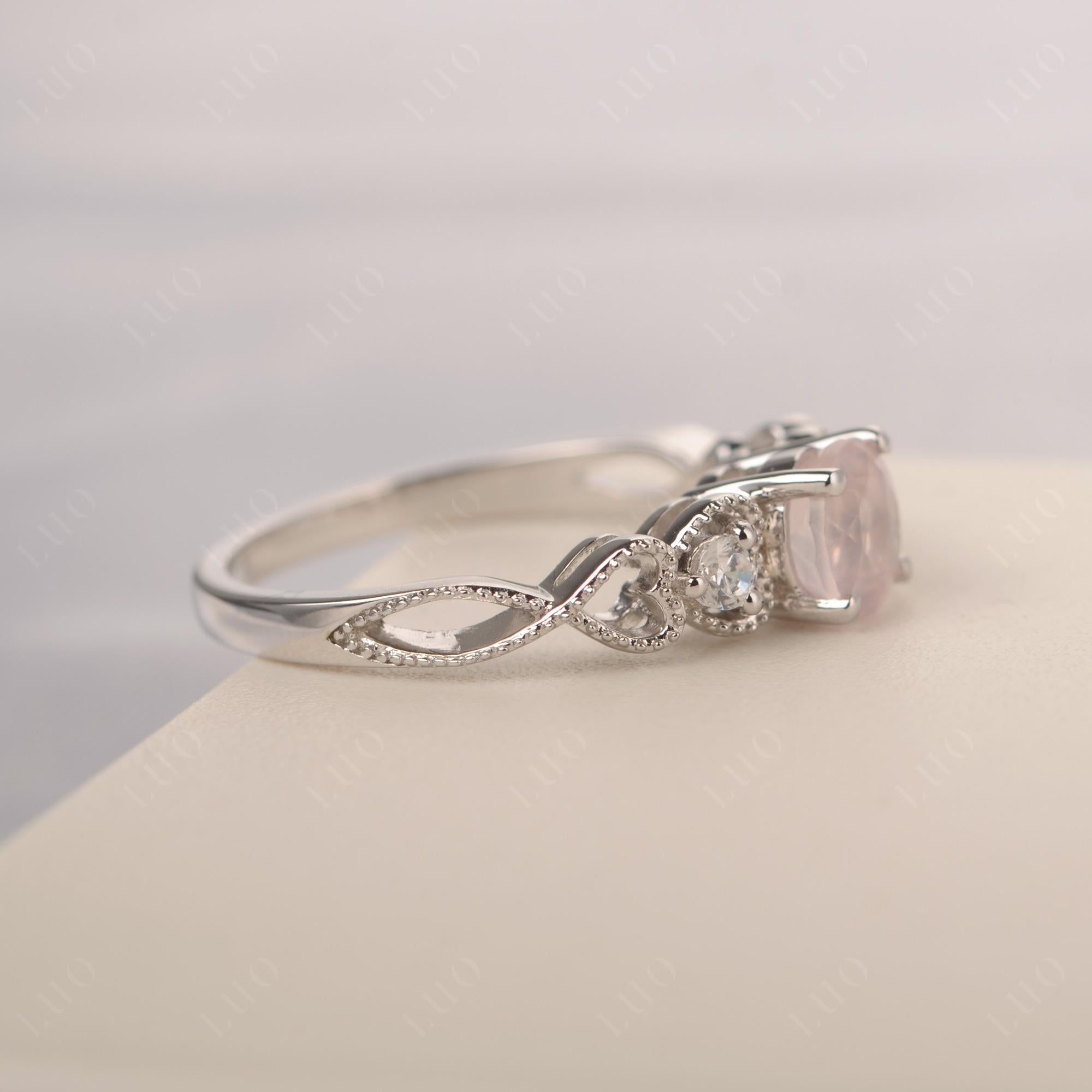 Rose Quartz Vintage Style Engagement Ring - LUO Jewelry