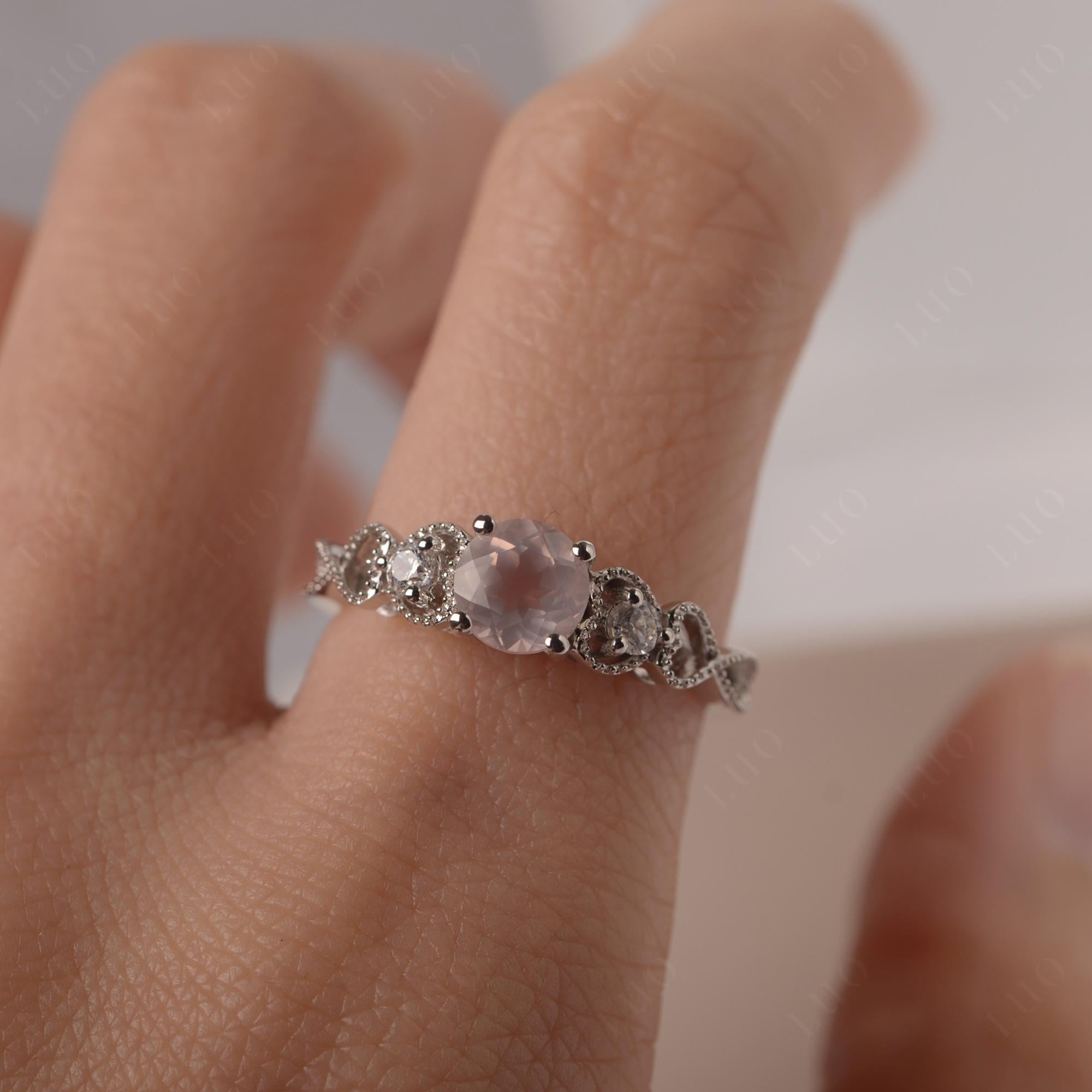 Rose Quartz Vintage Style Engagement Ring - LUO Jewelry