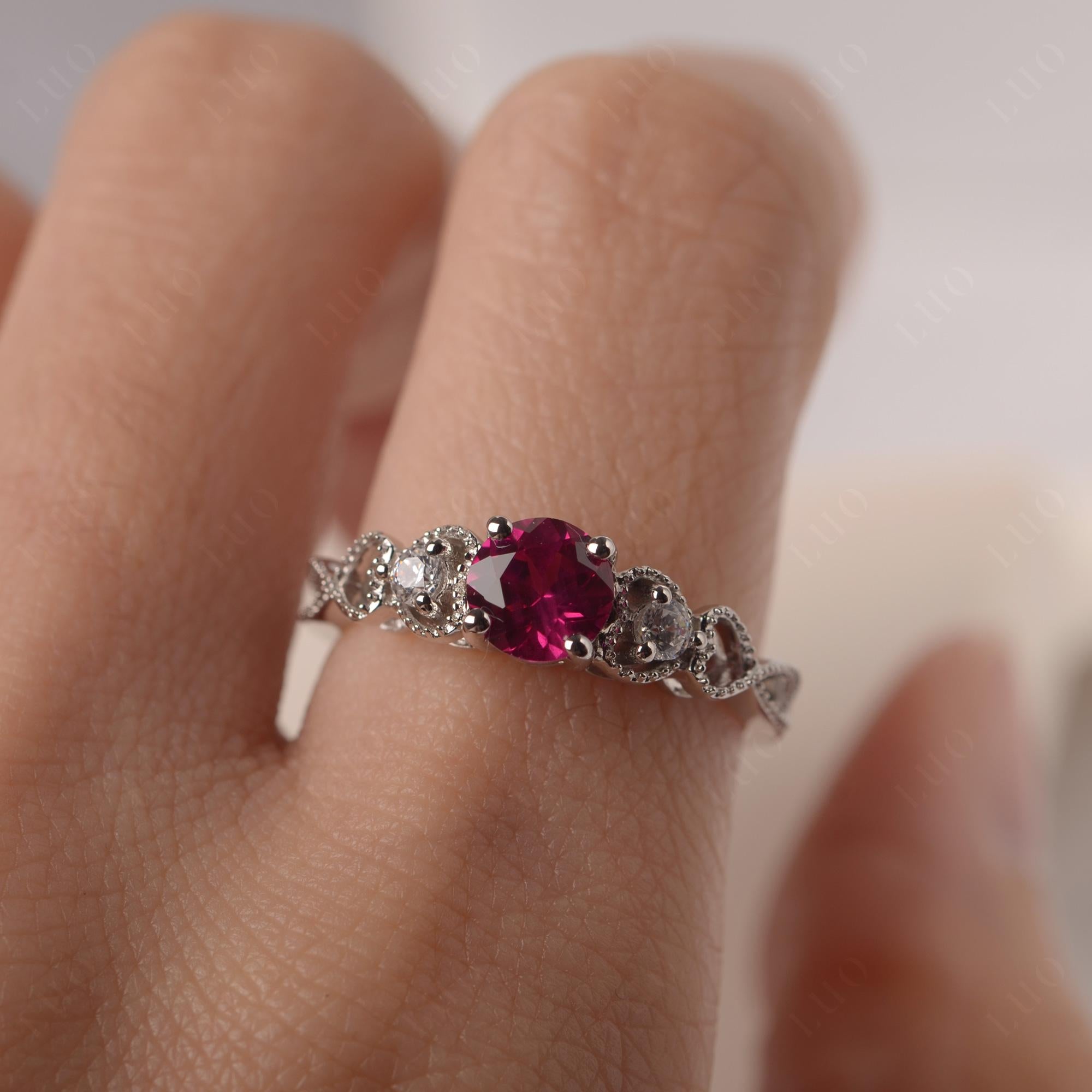 Ruby Vintage Style Engagement Ring - LUO Jewelry