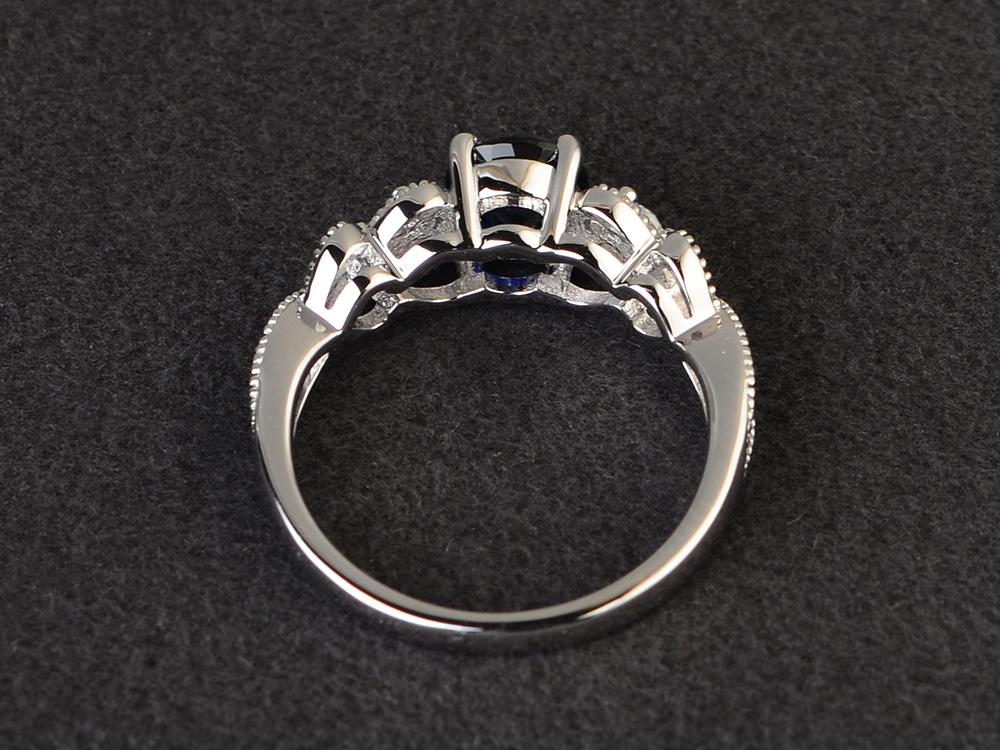 Lab Sapphire Vintage Style Engagement Ring - LUO Jewelry