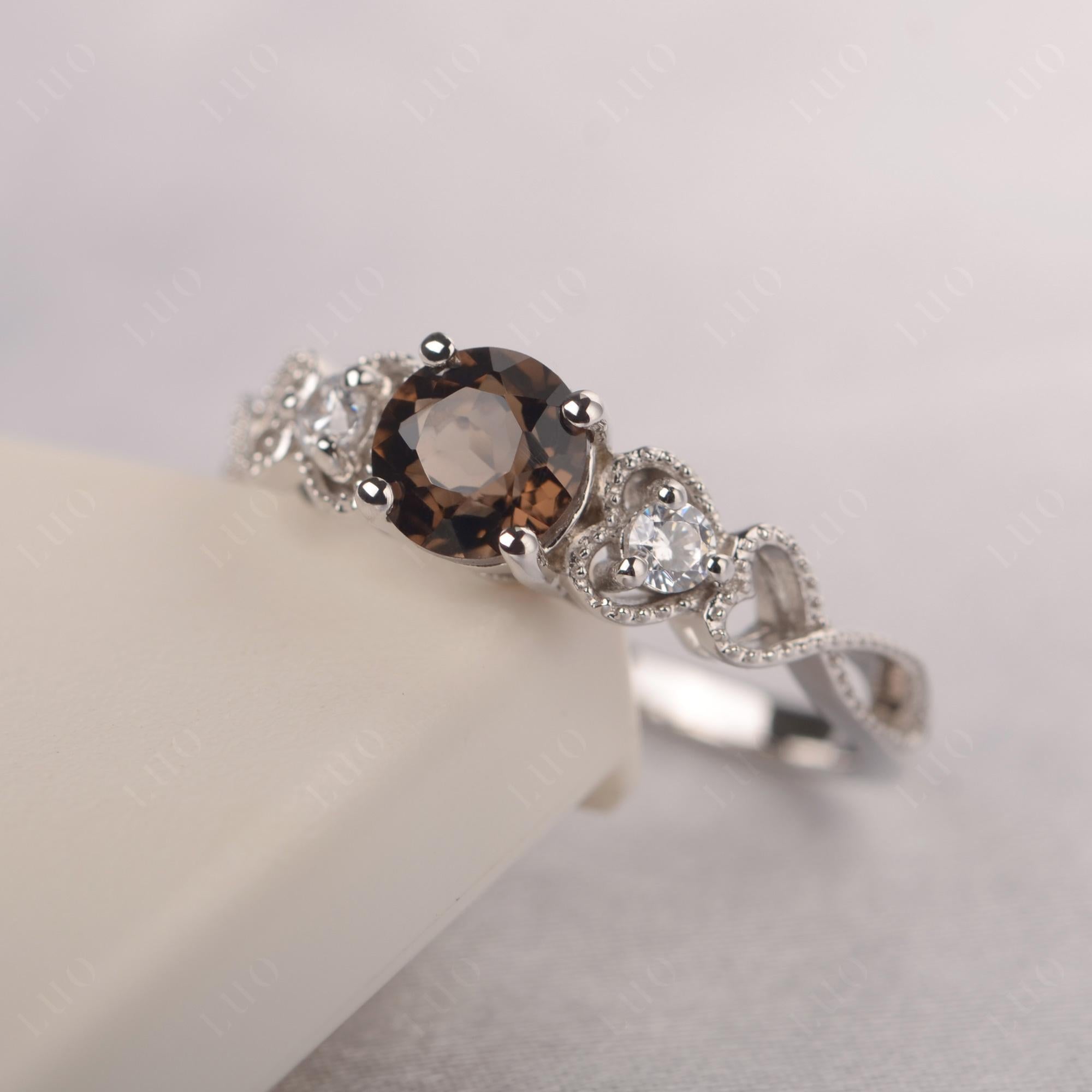 Smoky Quartz Vintage Style Engagement Ring - LUO Jewelry