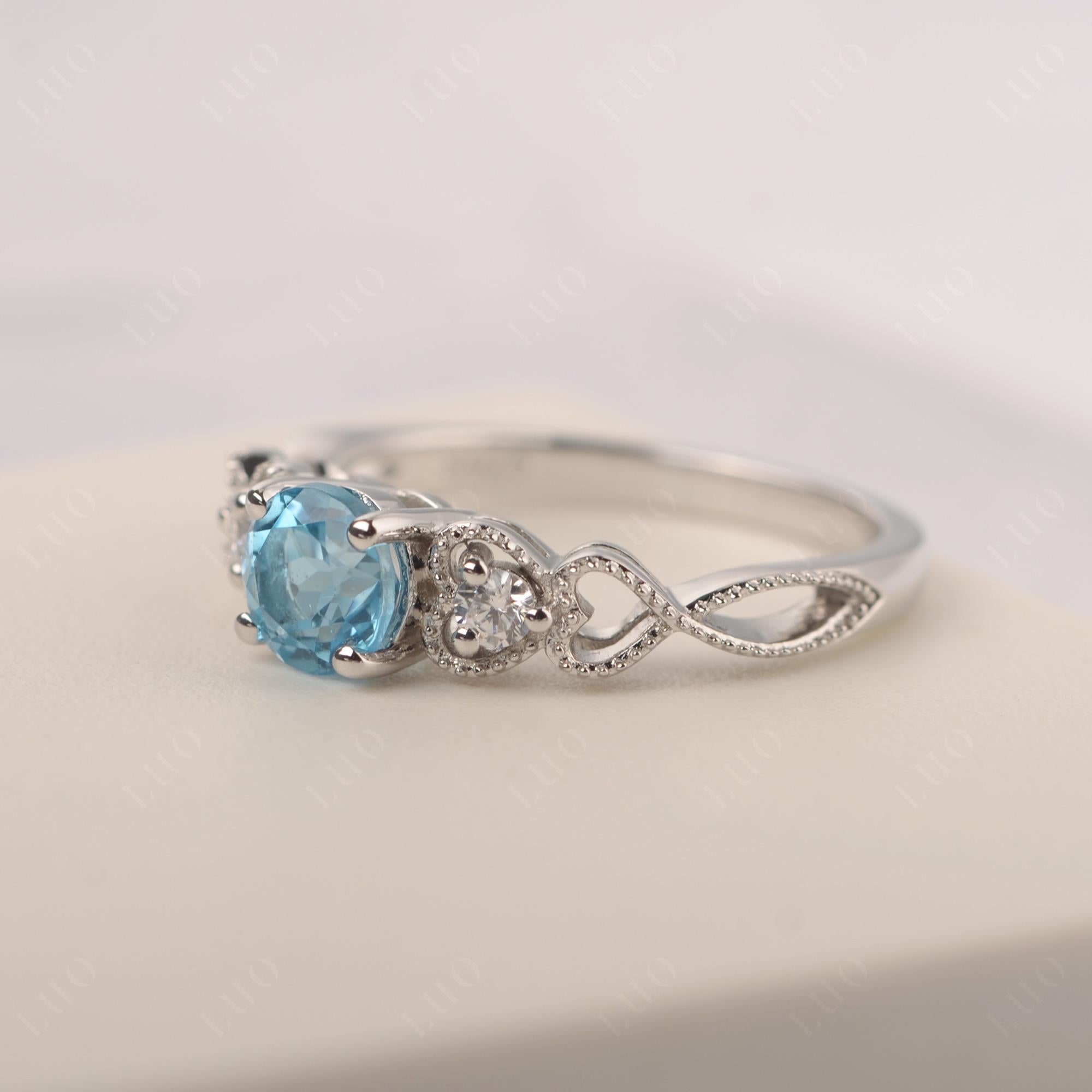 Swiss Blue Topaz Vintage Style Engagement Ring - LUO Jewelry