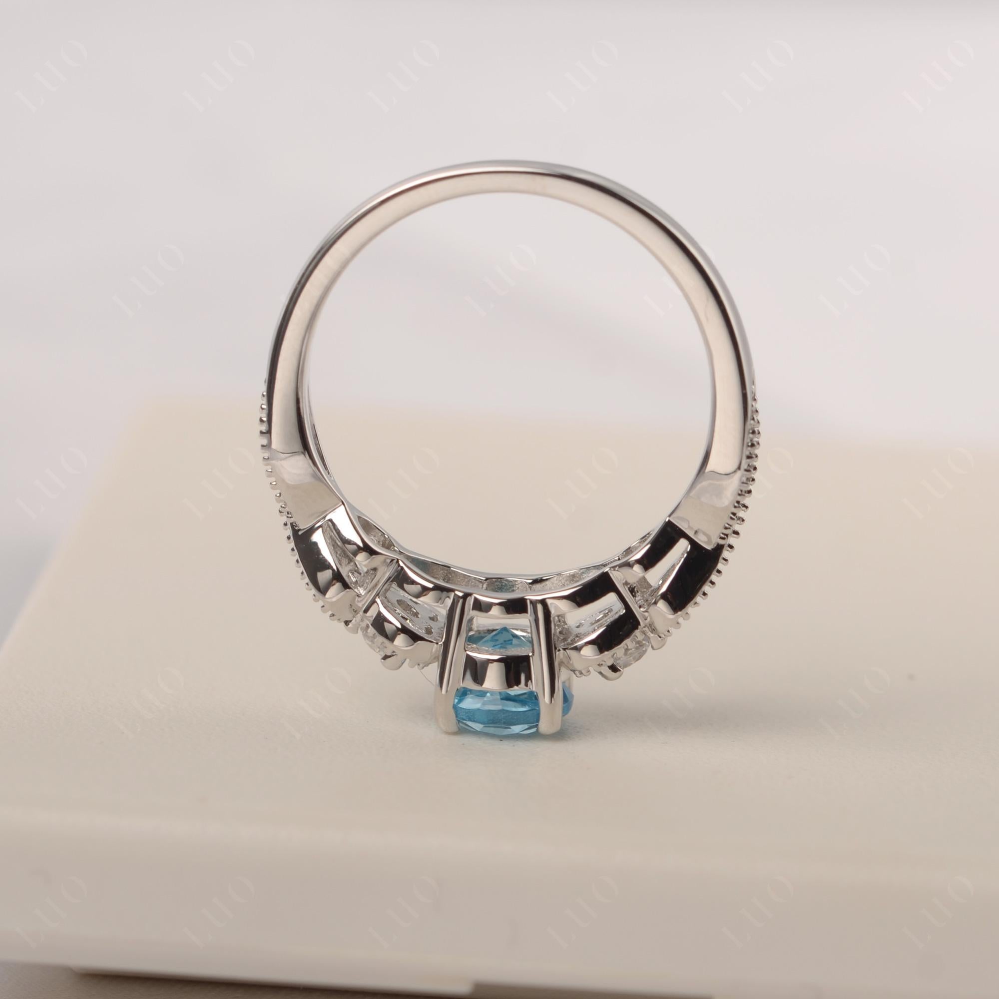 Swiss Blue Topaz Vintage Style Engagement Ring - LUO Jewelry