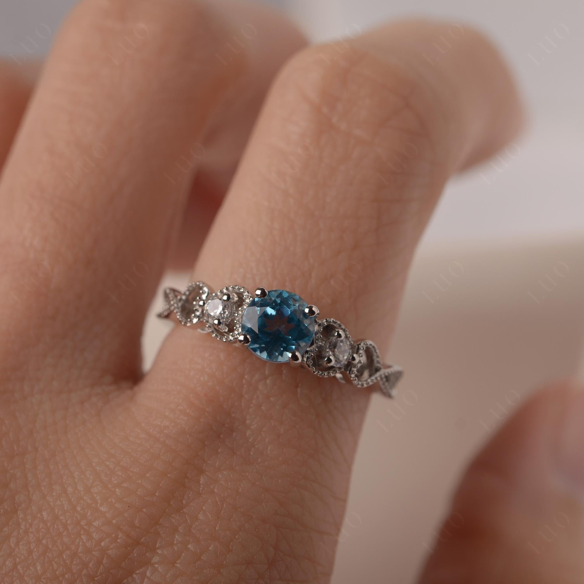 Swiss Blue Topaz Vintage Style Engagement Ring - LUO Jewelry
