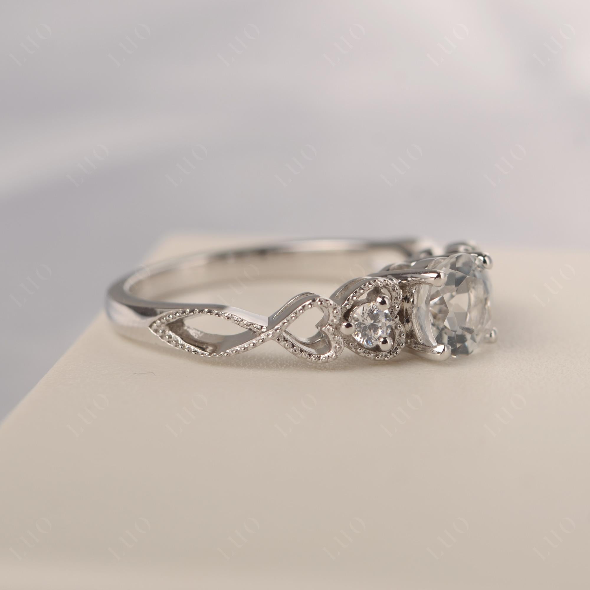 White Topaz Vintage Style Engagement Ring - LUO Jewelry