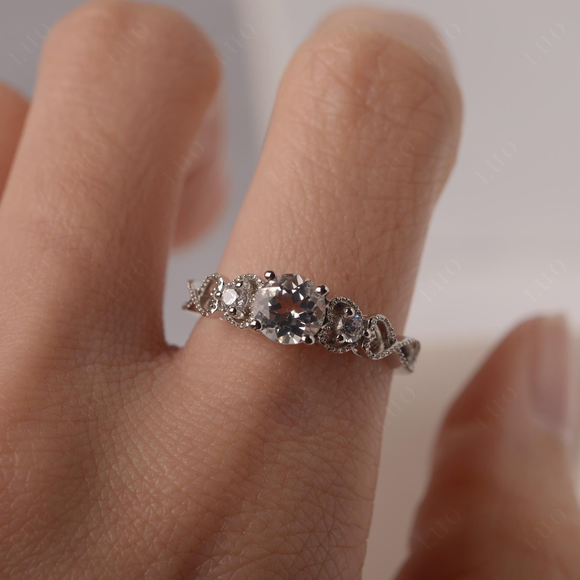 White Topaz Vintage Style Engagement Ring - LUO Jewelry