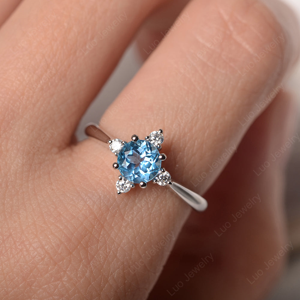 Swiss Blue Topaz Ring North Star Ring Yellow Gold - LUO Jewelry