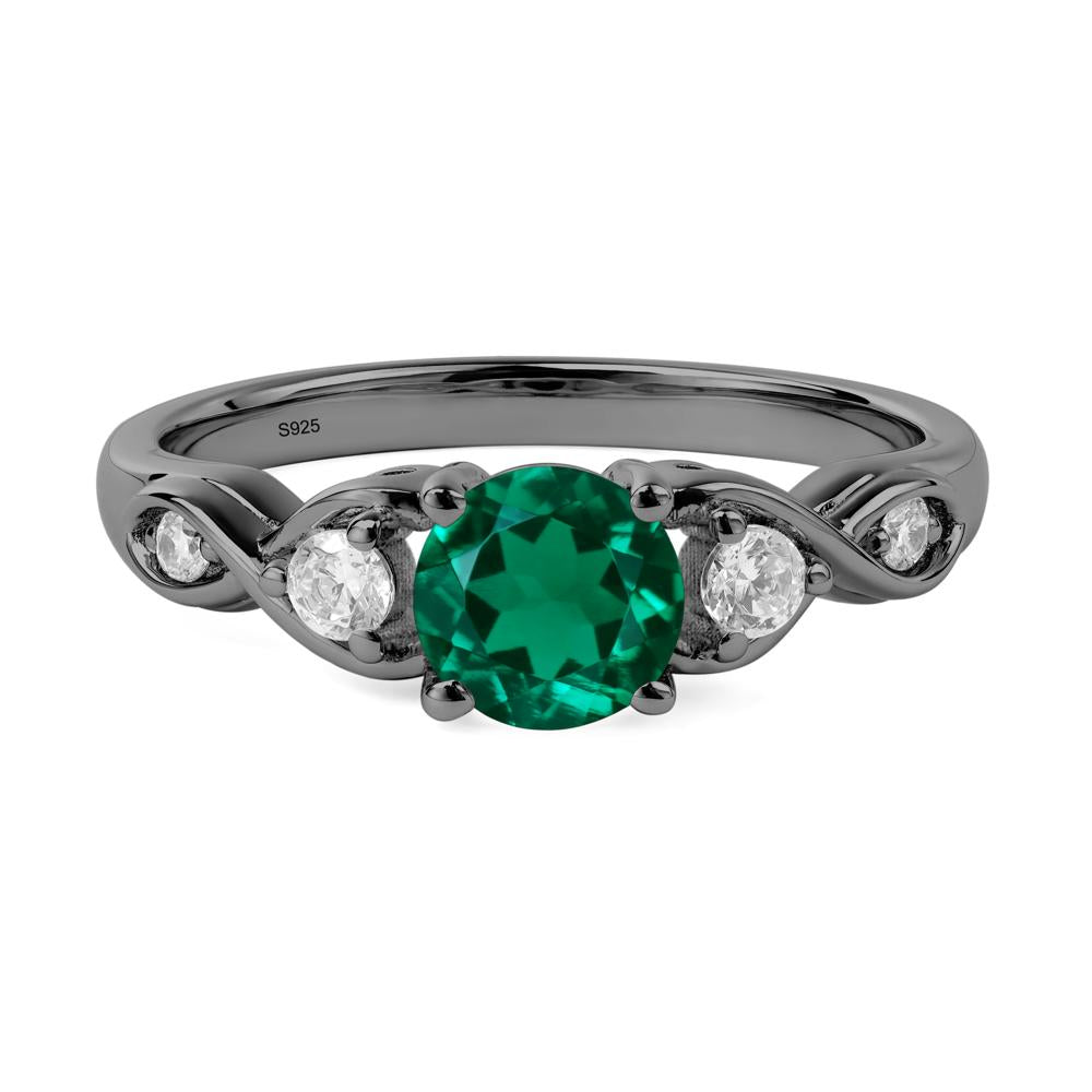 Round Lab Created Emerald Ring Wedding Ring - LUO Jewelry #metal_black finish sterling silver