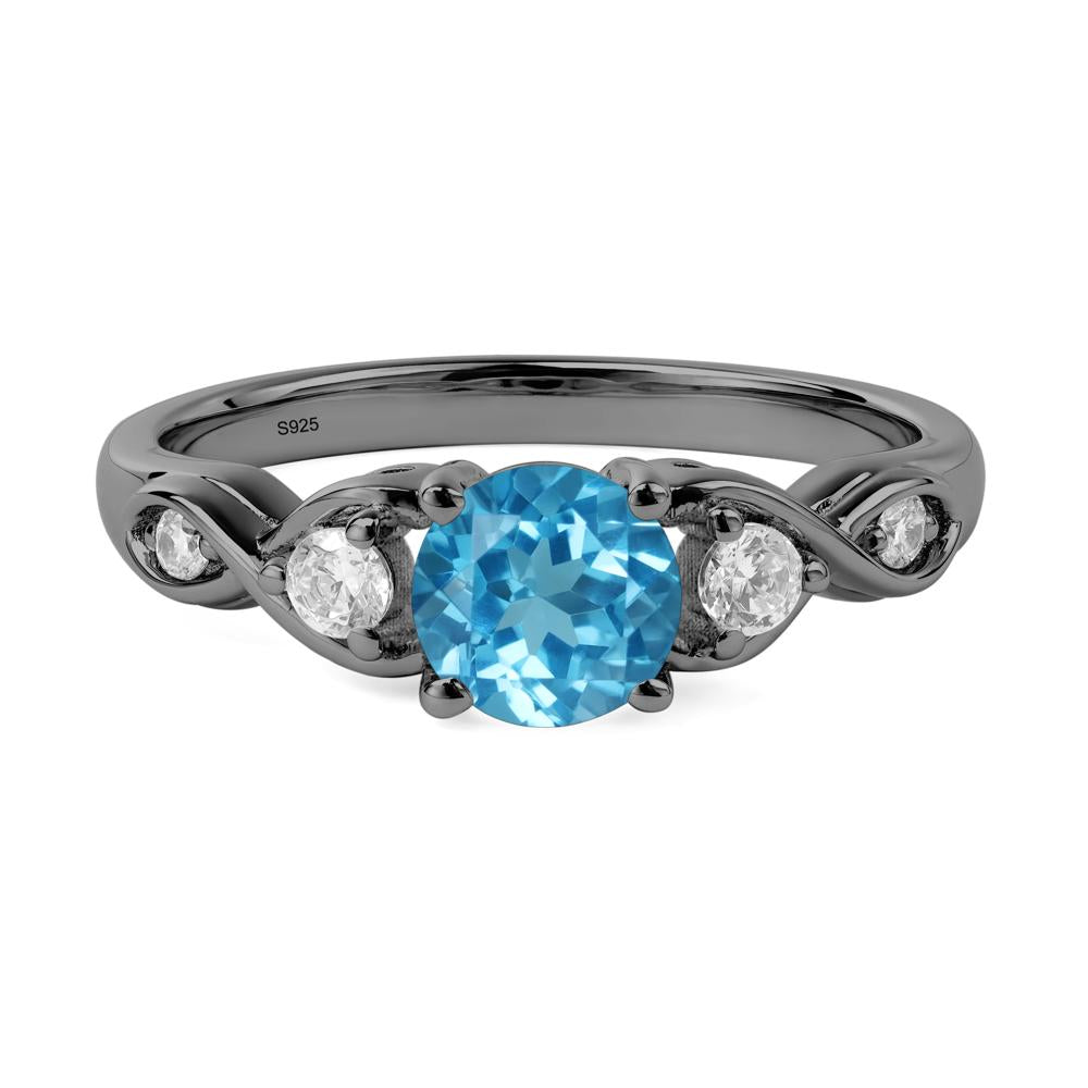 Round Swiss Blue Topaz Ring Wedding Ring - LUO Jewelry #metal_black finish sterling silver